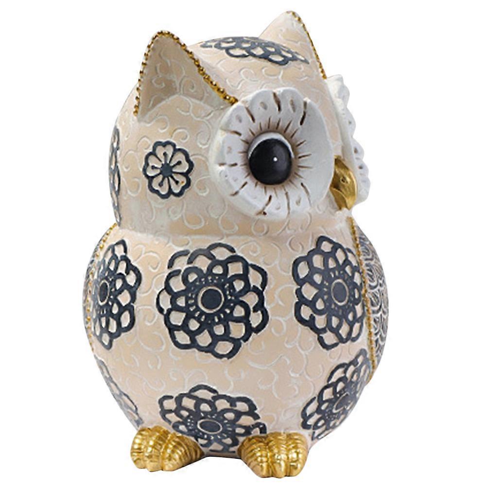 Desktop Owl Statue Resin Owl Ornament for Decoration 2Pcs Beige