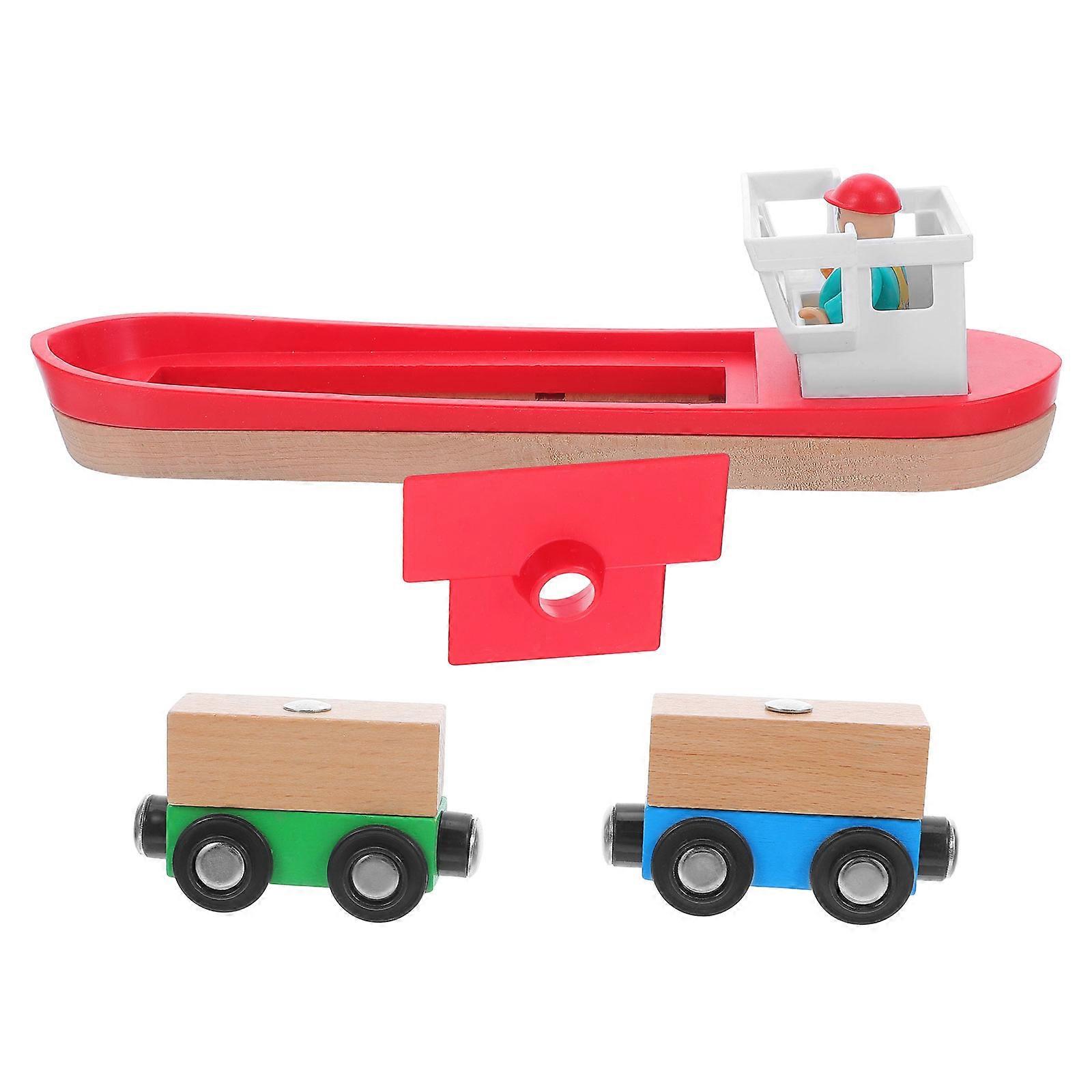 Wooden Train Track Accessory Set for Creative Play 2Sets Red Wooden Boat