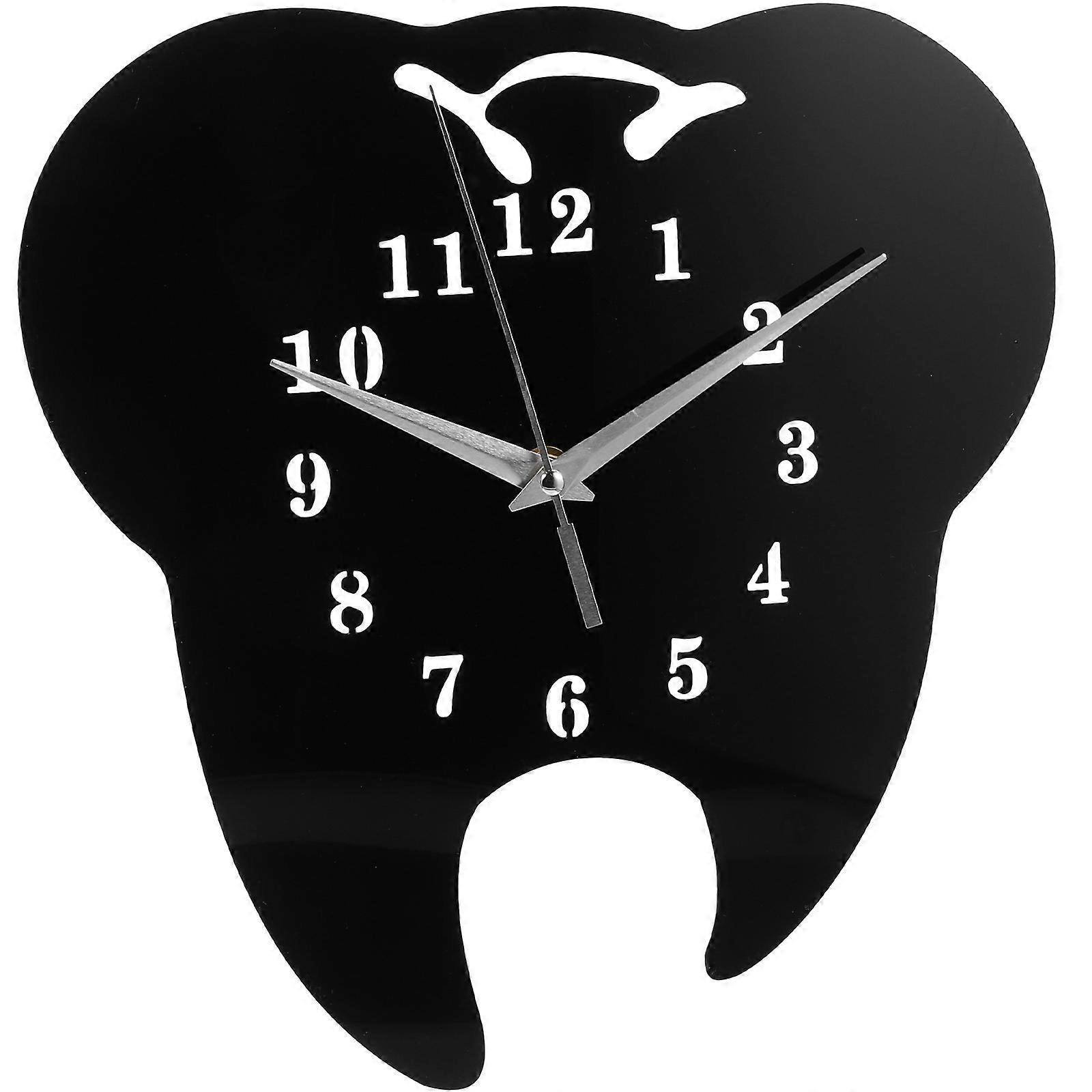 Black Acrylic Hanging Wall Clock Tooth Shaped Clock for Office 2Pcs