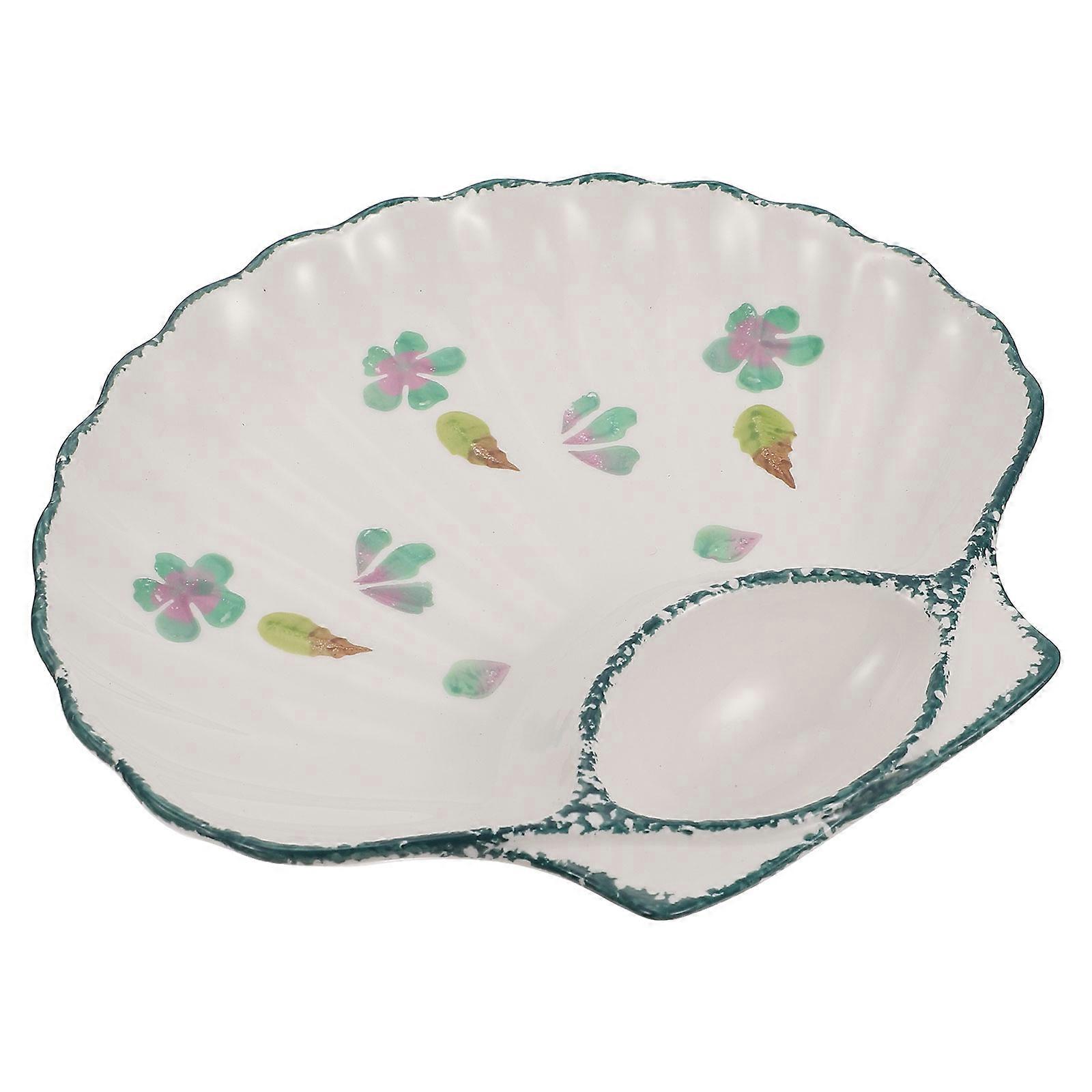 Ceramic Divider Plate Green for Food Use with Shell Design 3Pcs Set