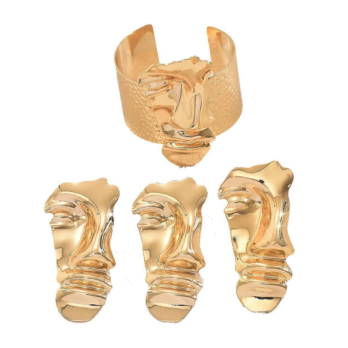 Jewelry Set, Women's Facial Expression Design Earrings Ring Versatile Open Bangle