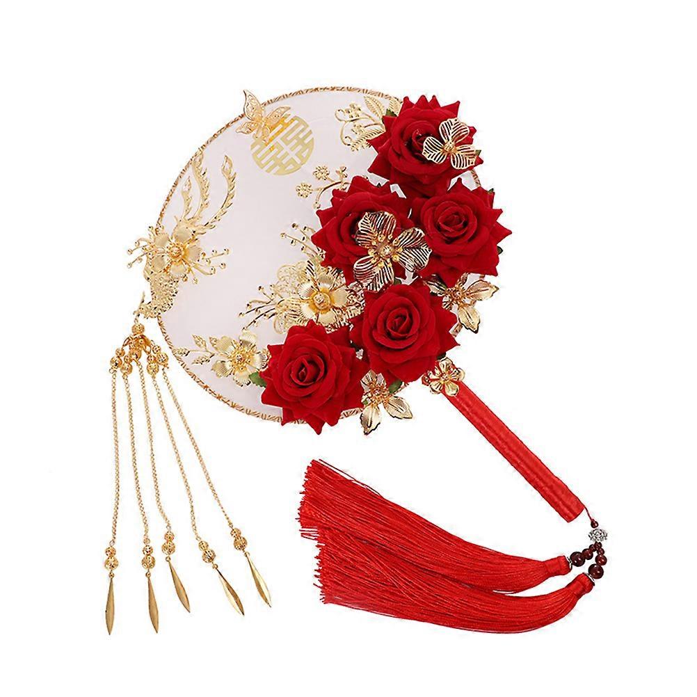 Wedding Fan Chinese Style Round Fan Bride Multi Material Handheld Fans Decorative Item 1Pack