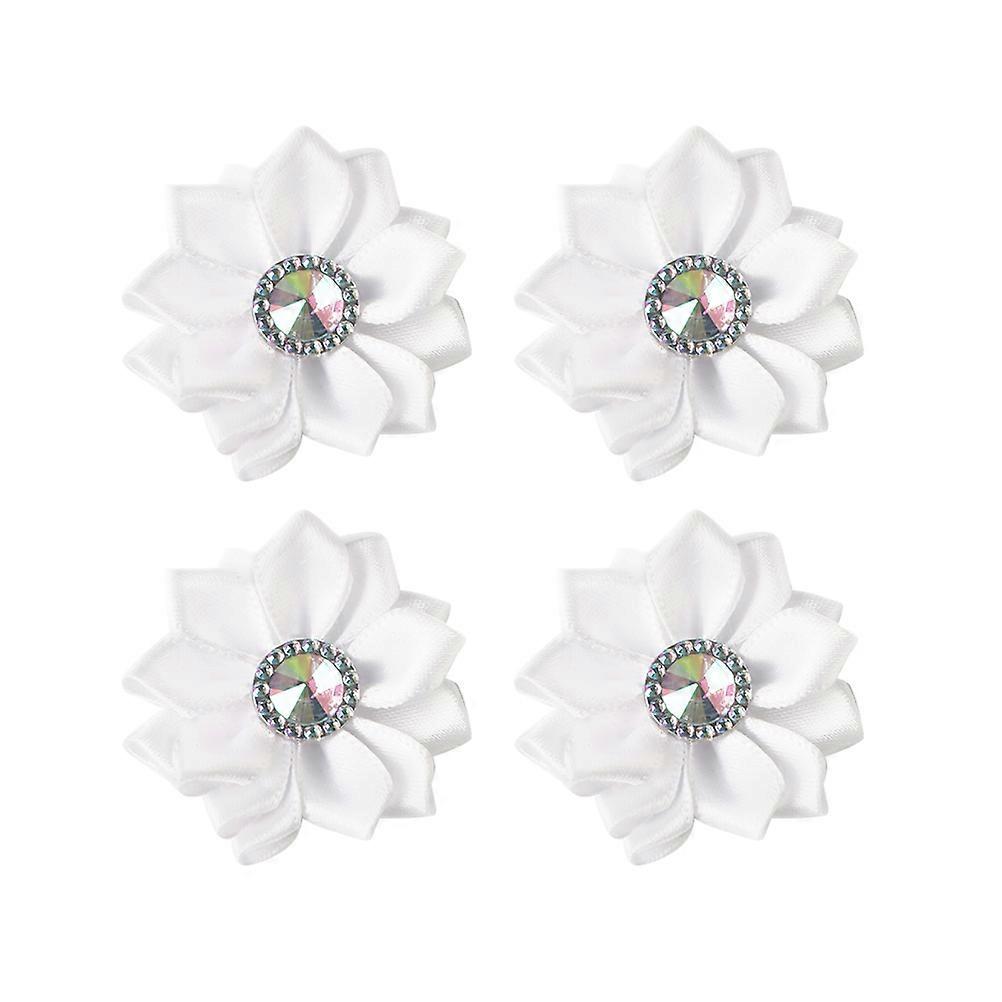 Lot de 20 décorations florales en mousseline de soie blanche, incrustées de strass, pour cheveux, projets de bricolage, pour femmes, 4 x 4 x 1 cm