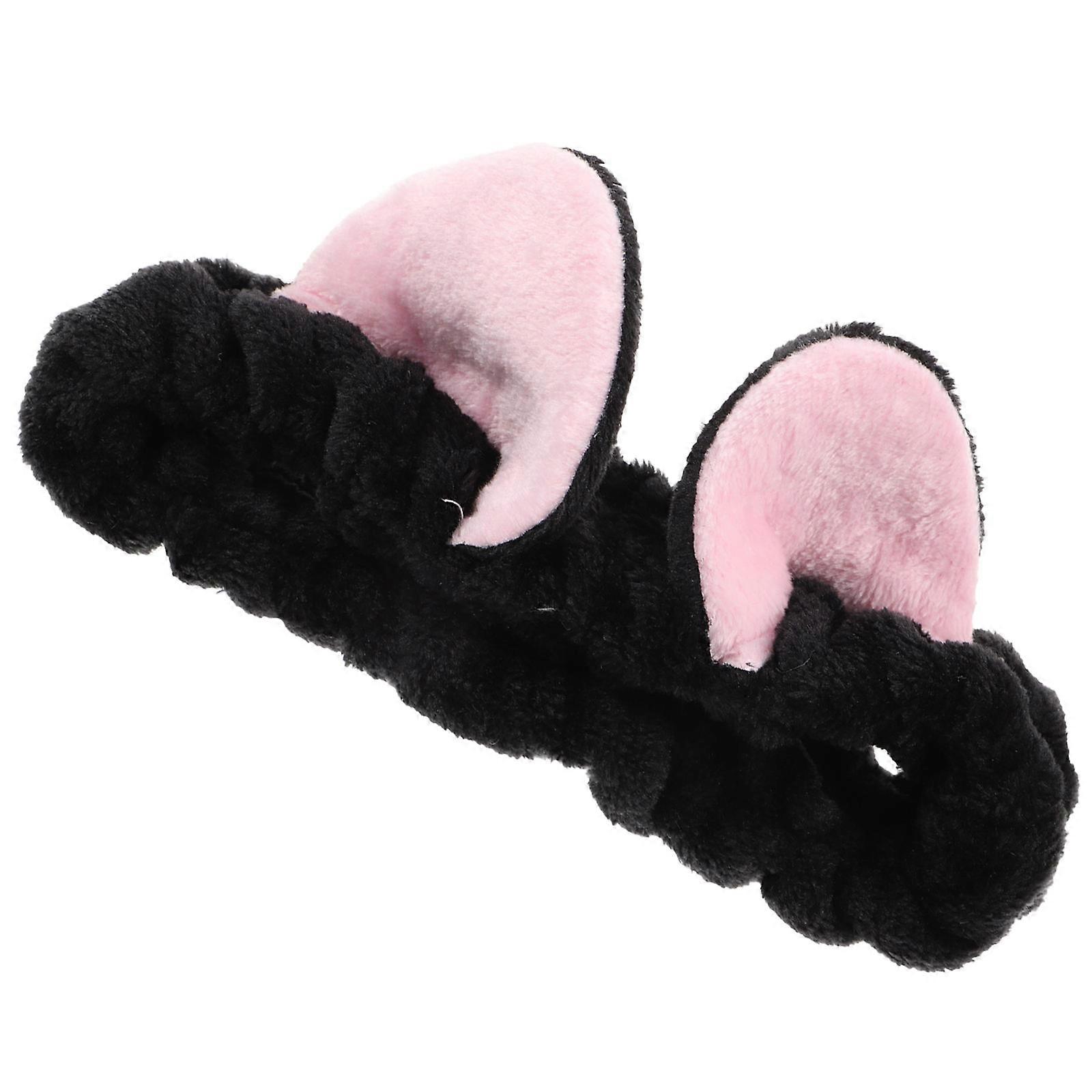 Black Cat Ears Headband Plush Headband for Face Washing 2Pcs Set