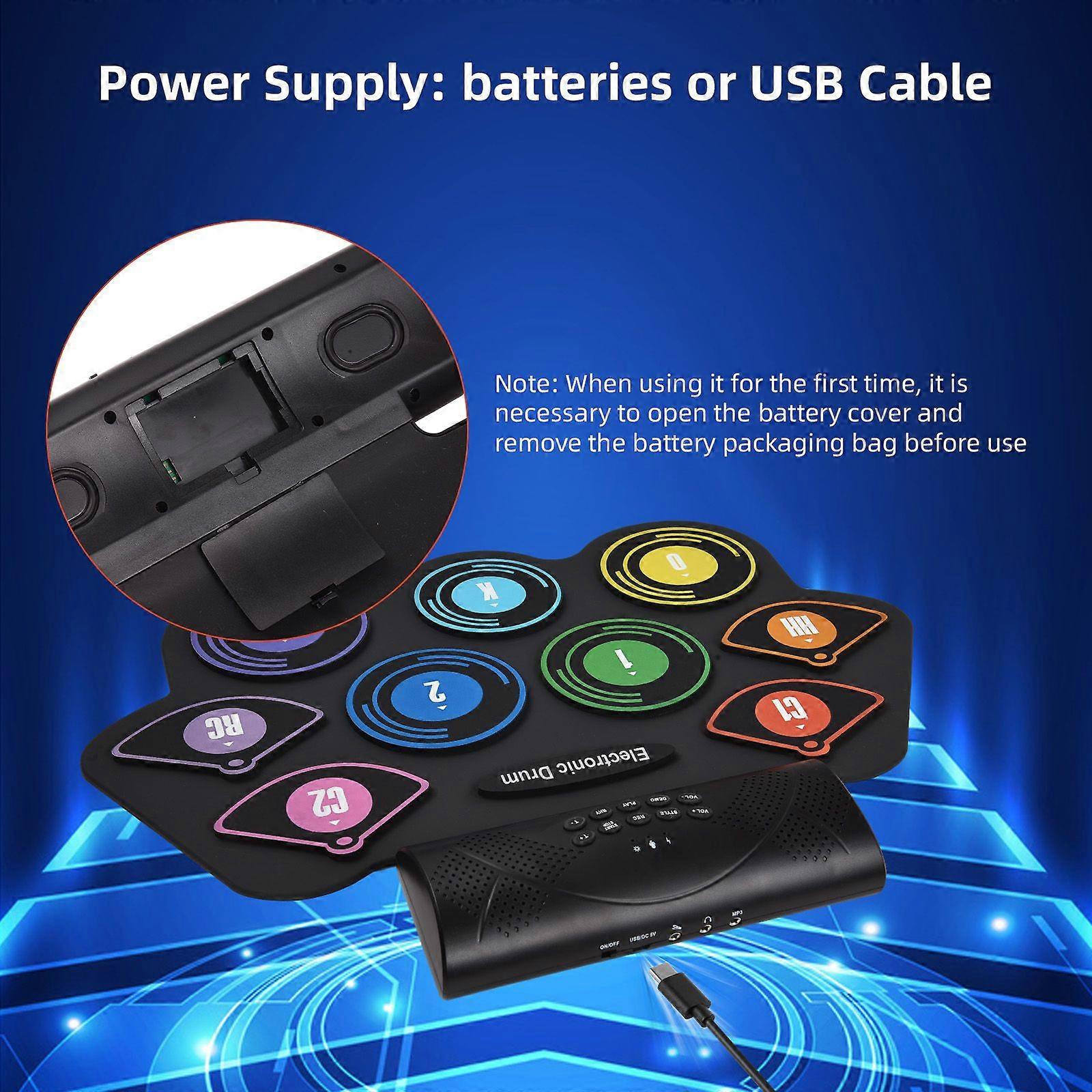 Electronic Drum Set Hand Roll Drum Set 9 Pads Built-in Stereo Speaker with Drumsticks Foot Pedal Holiday Birthday Gift Colorful Practice Pad Drum Kit