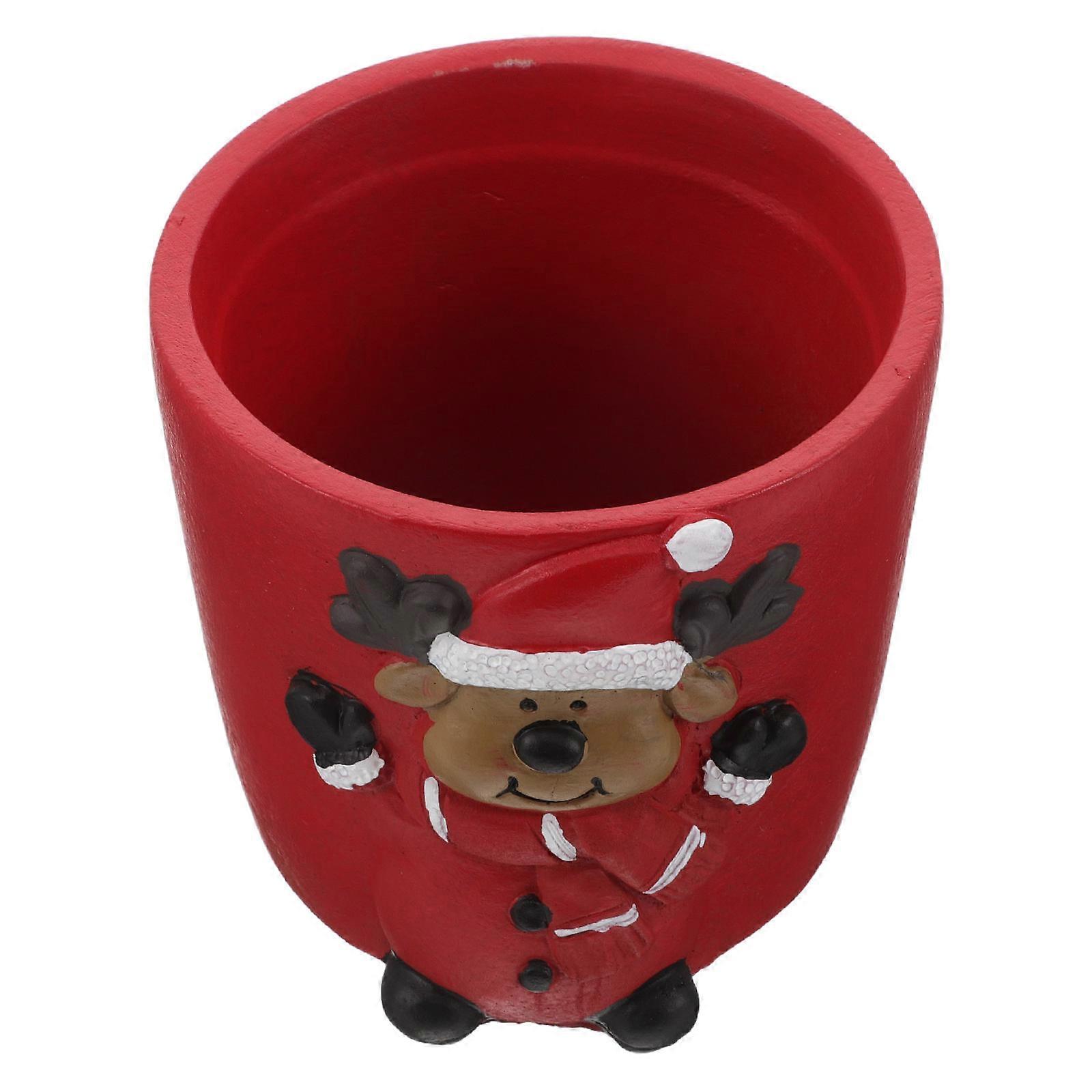 Ceramic Succulent Planter Pot with Reindeer Design for Indoor Decoration Elegant Red Color Moisture Retention 1Set