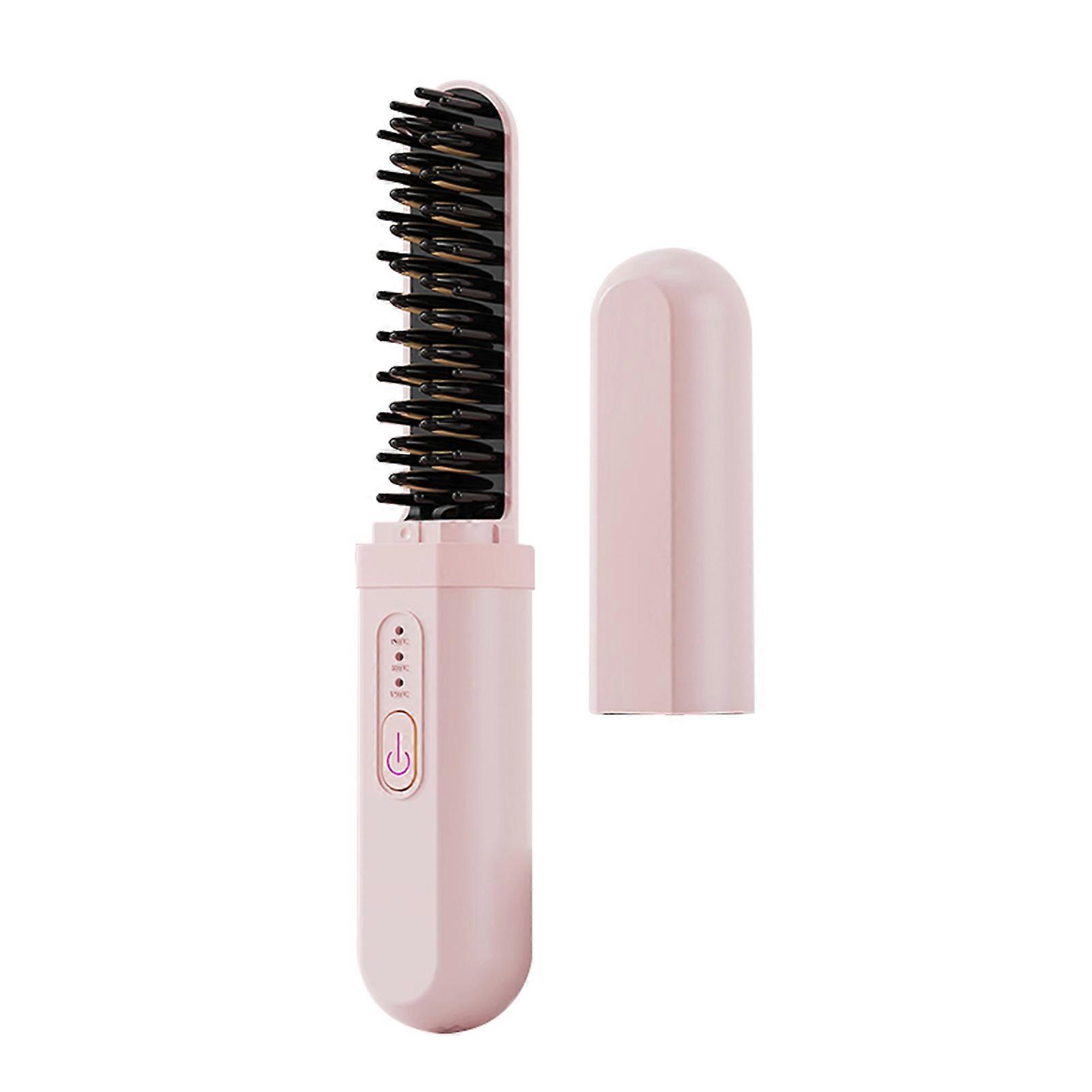 Wireless Portable Hair Straightener Brush 2 in 1 Straighten Curl Travel-Friendly for On-the-Go