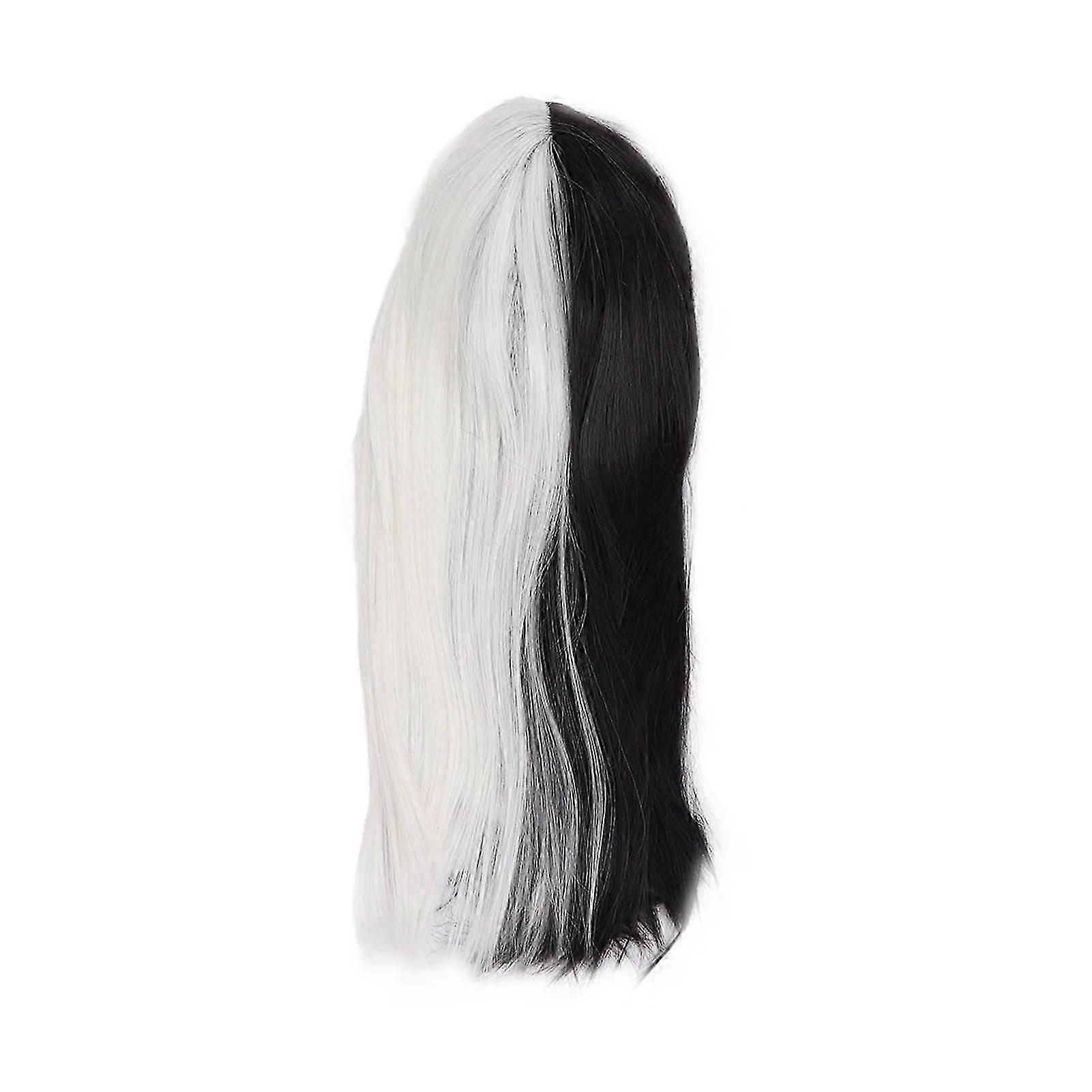 kvinder lang lige paryk sort hvid moderigtigt naturligt look syntetisk paryk til cosplay halloween festerymmr)