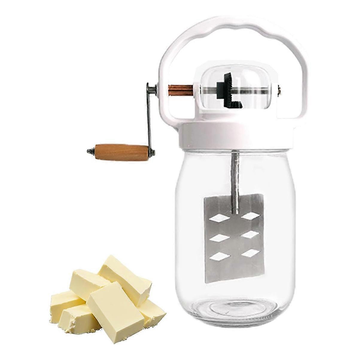 Manual Glass Butter Churner with Wooden Handle 1.5L Capacity Manual Mason Jar Butter Churns Hand Crank with Wooden