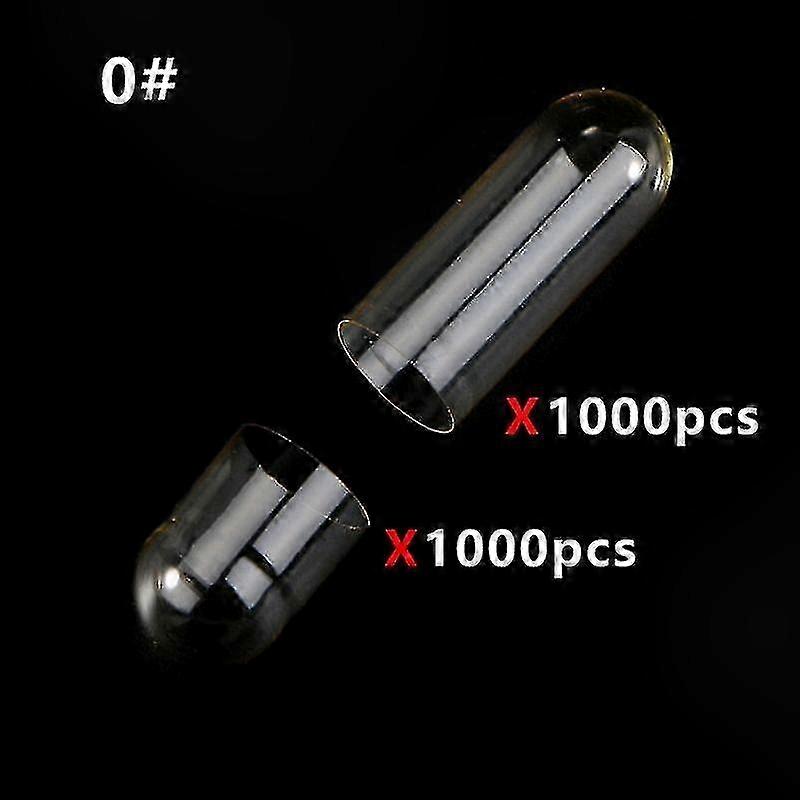 1000 Count Empty Gelatin Capsules in Sizes 00, 0, and 1