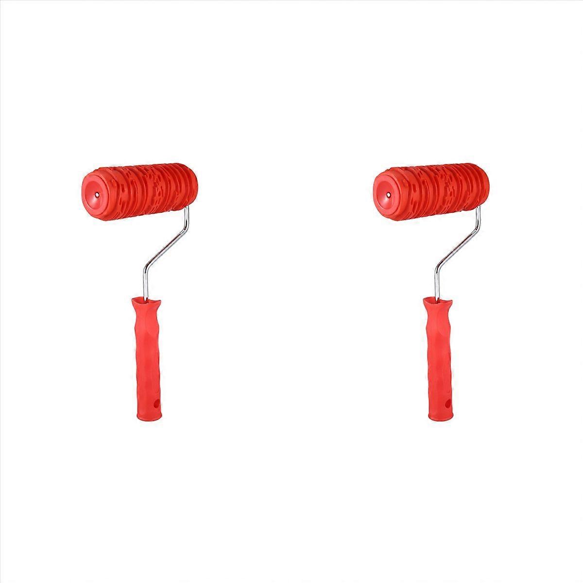 6 Inch Painting Roller with Handle Rubber Wood Pattern for Wall Red