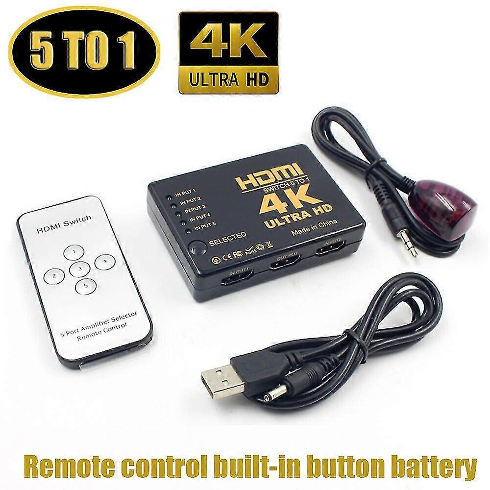 25-26 HDMI Switch 4K Splitter 5 Port Selector Switcher Hub IR Remote HDTV 5 In 1 Out