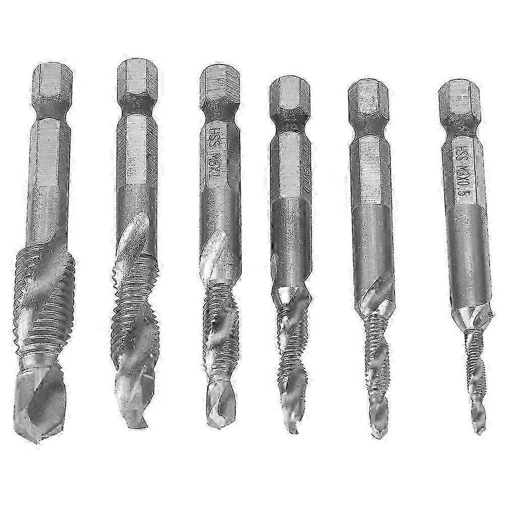 6 PCS Hex Shank Drill Bit, HSS Tap Drill Bit, M3 to M10 Screw Thread Metric Compound miao4