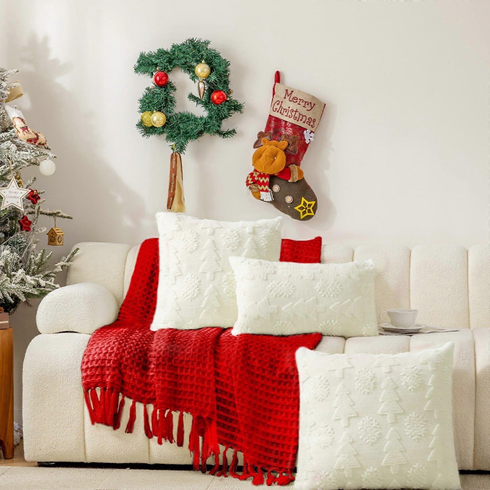 Christmas Pillow Case Clearance! Giyblacko Soft 18x18 Inch Faux Plush Snowflake Tree Cover, Compatible with Decorative Couch Pillows