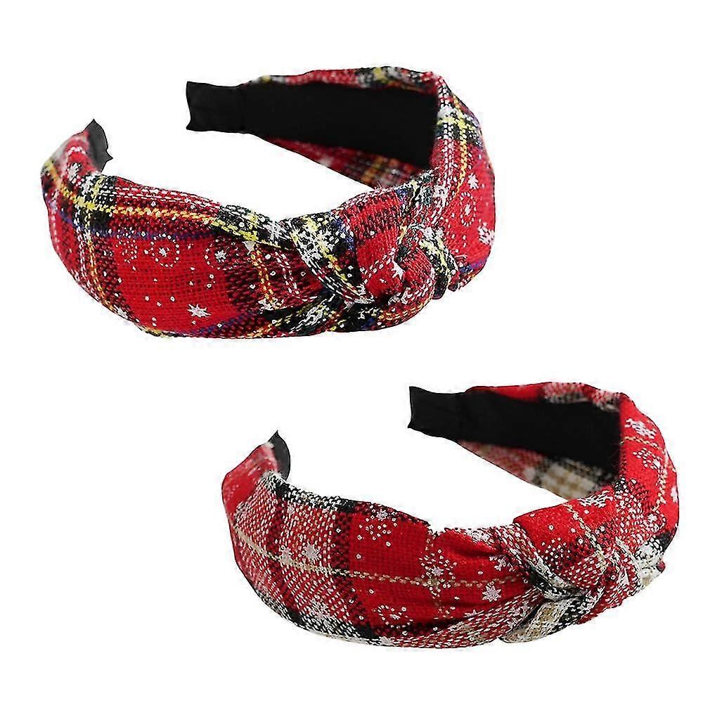 Acessórios de cabelo de argola xadrez de floco de neve com nó de Natal