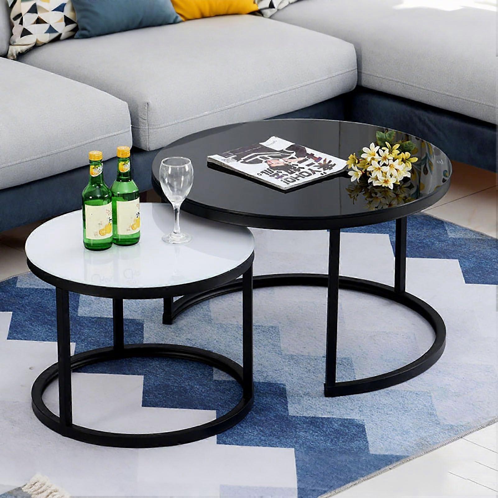 Nesting Coffee Table Set Of 2 Round Glass And Metal Side Tables For Living Room And Bedroom SpaceSaving Design