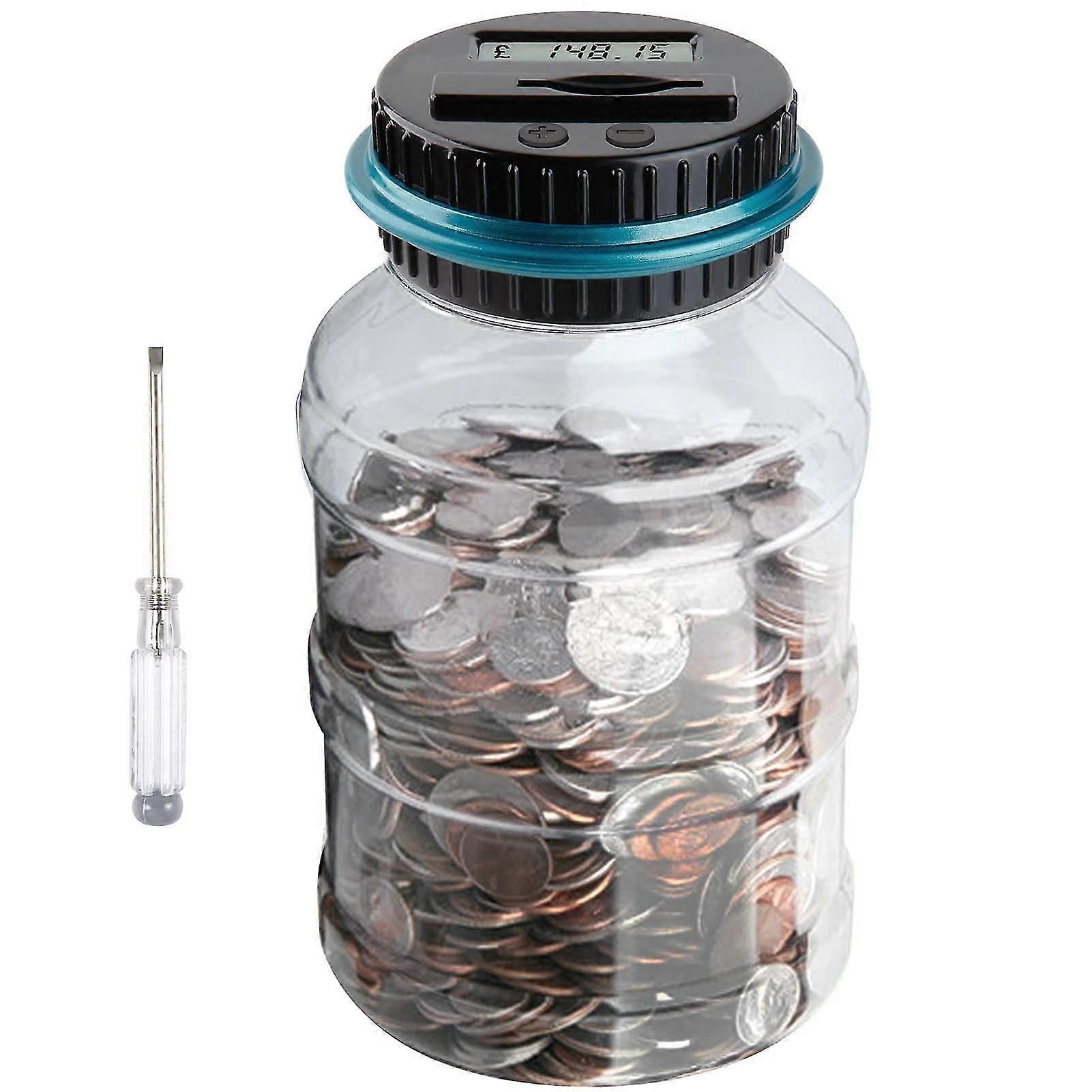 Digital Coin Bank For Kids Adults, Coin Counting Jar With Lcd Display, 1.5l Large Capacity Piggy Bank Coin