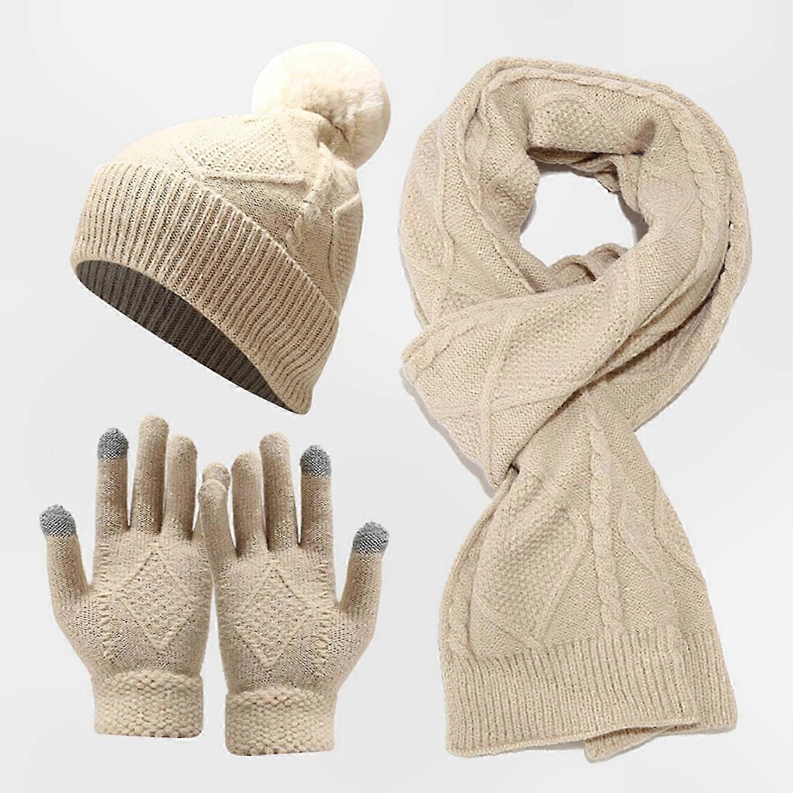 Women's 3-Piece Winter Knit Set: Hat, Scarf & Touchscreen Gloves