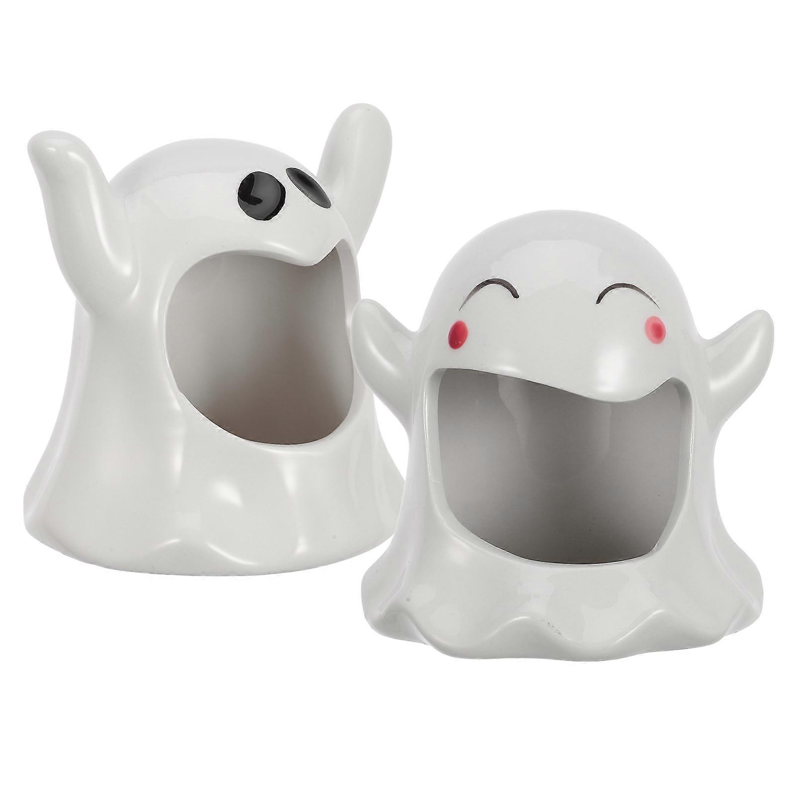 Ghost Tealight Holder Ceramic Halloween Candle Holder for 2Pcs Use