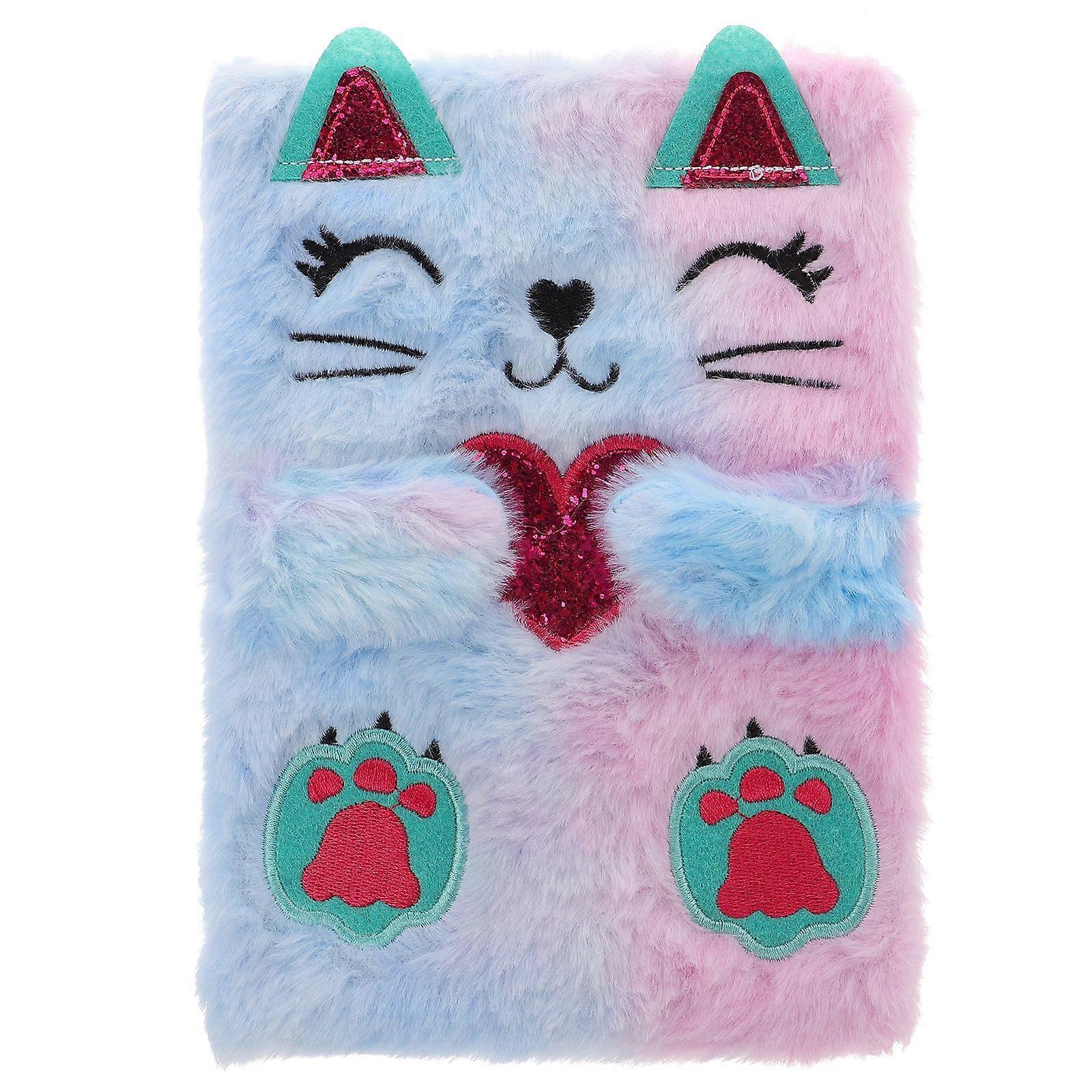 Fluffy Diary Notebook Decorative Cartoon Cat Notebook Portable Writing Book Daily Use Notepad