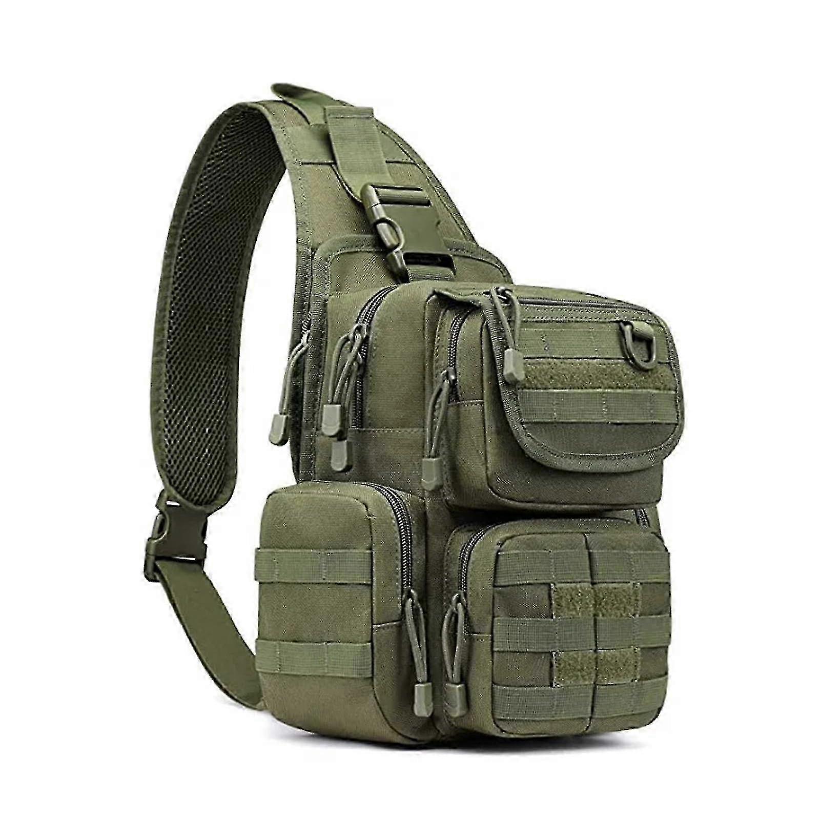Tactical Chest Sling Bag for Hiking, MOLLE Compatible, Adjustable Strap, Hands Access, Army Green