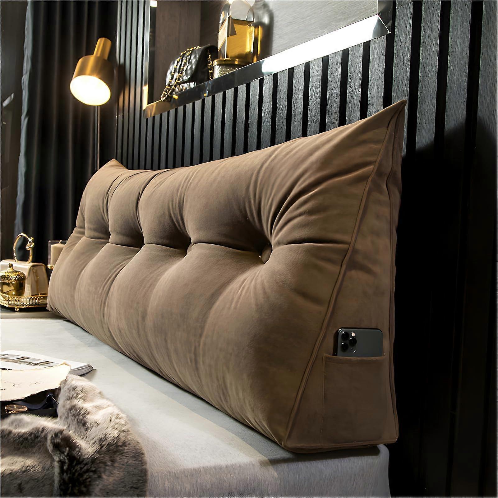 Long Wedge Lumbar Cushion for Bed Back Support Pillow for Reading and TV, Soft Brown 80x50x20cm