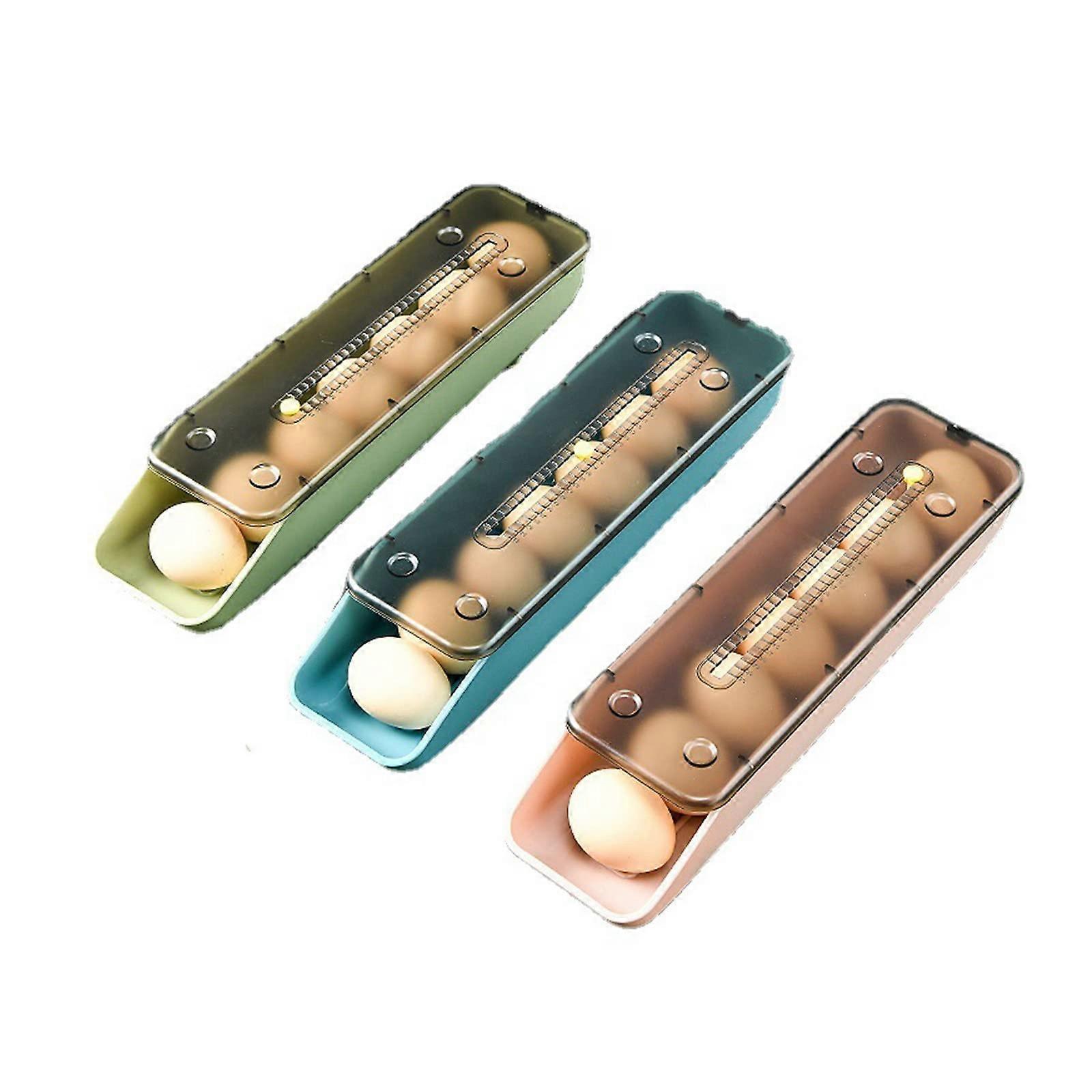Egg Storage for Kitchen Fridge, Blue Stackable Egg Tray with Auto Scrolling Drawer Keeps Eggs Fresh and Organized