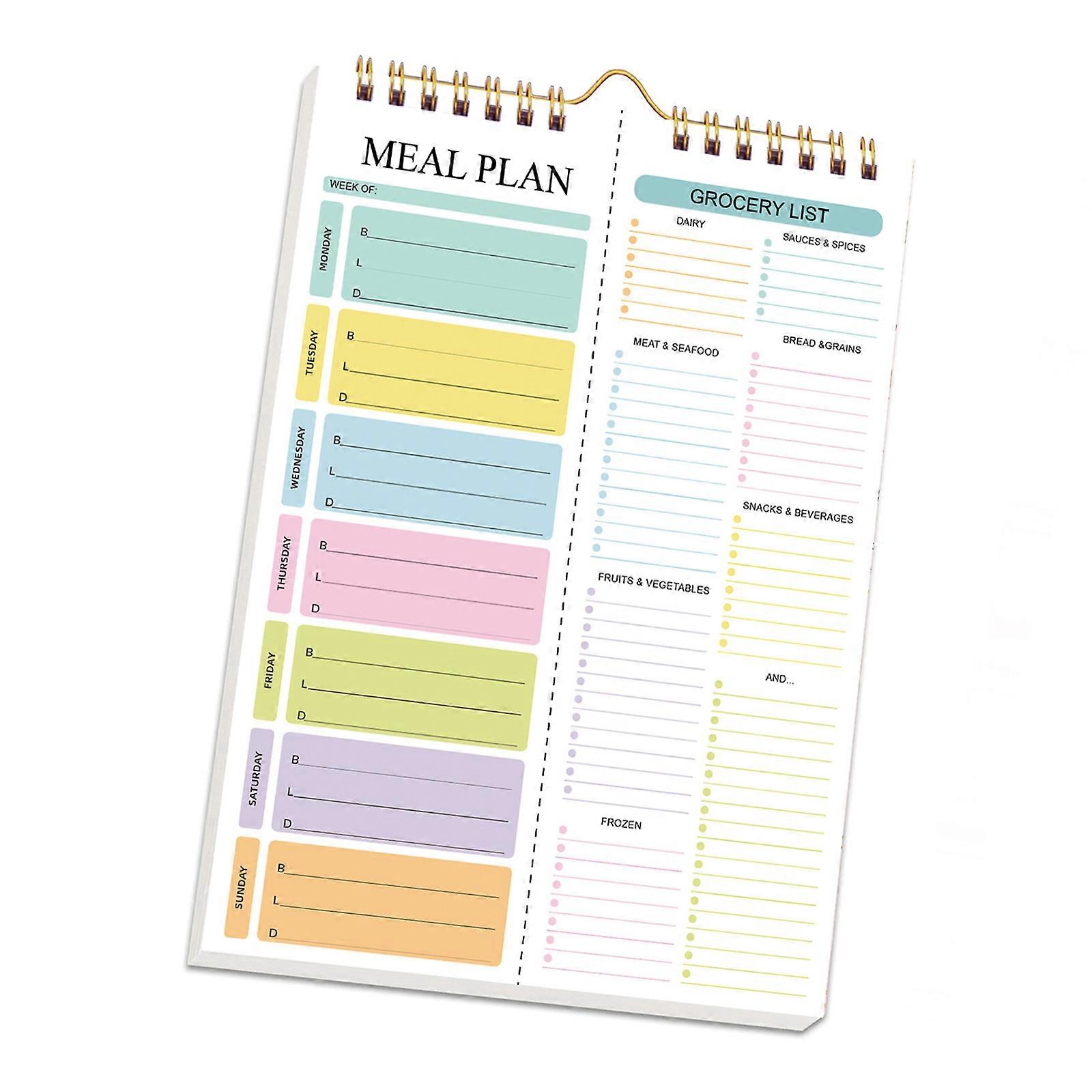 Tear Resistant Weekly Diet Organizers Notebook Reusable Meal Planning Pad With Reinforced Coils Compacts Vertical Design Multicolor
