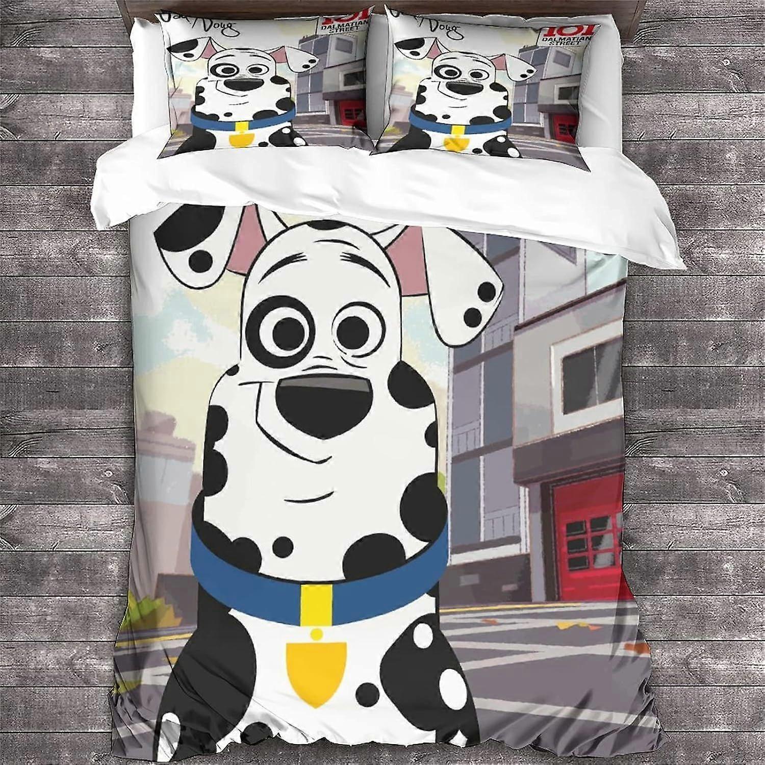 Conjunto de Cama 101 Dálmatas Impresso em 3D para Adolescentes com Capa de Edredom com Padrão de Desenho Animado com Frasceiras Disney Capa de Colcha de Microfibra com Fecho com Zíper Kin