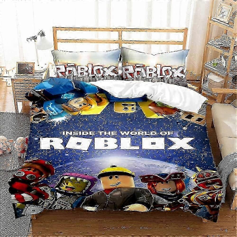 Conjunto de Capa de Edredom 3Pcs ROBLOX Roupa de Cama Conjunto de Microfibra Macia Easy Care Capa de Colcha Witn 2 Fronhas para Adolescentes Meninas Crianças Reversível Edredom Set ROBLOX 03)