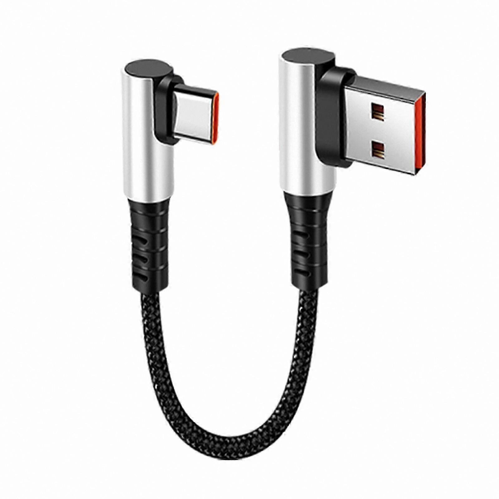 Short USB-C to Type-C Fast Charging Cable for Smartphones and Tablets - 90 Degree Angle Data Cord