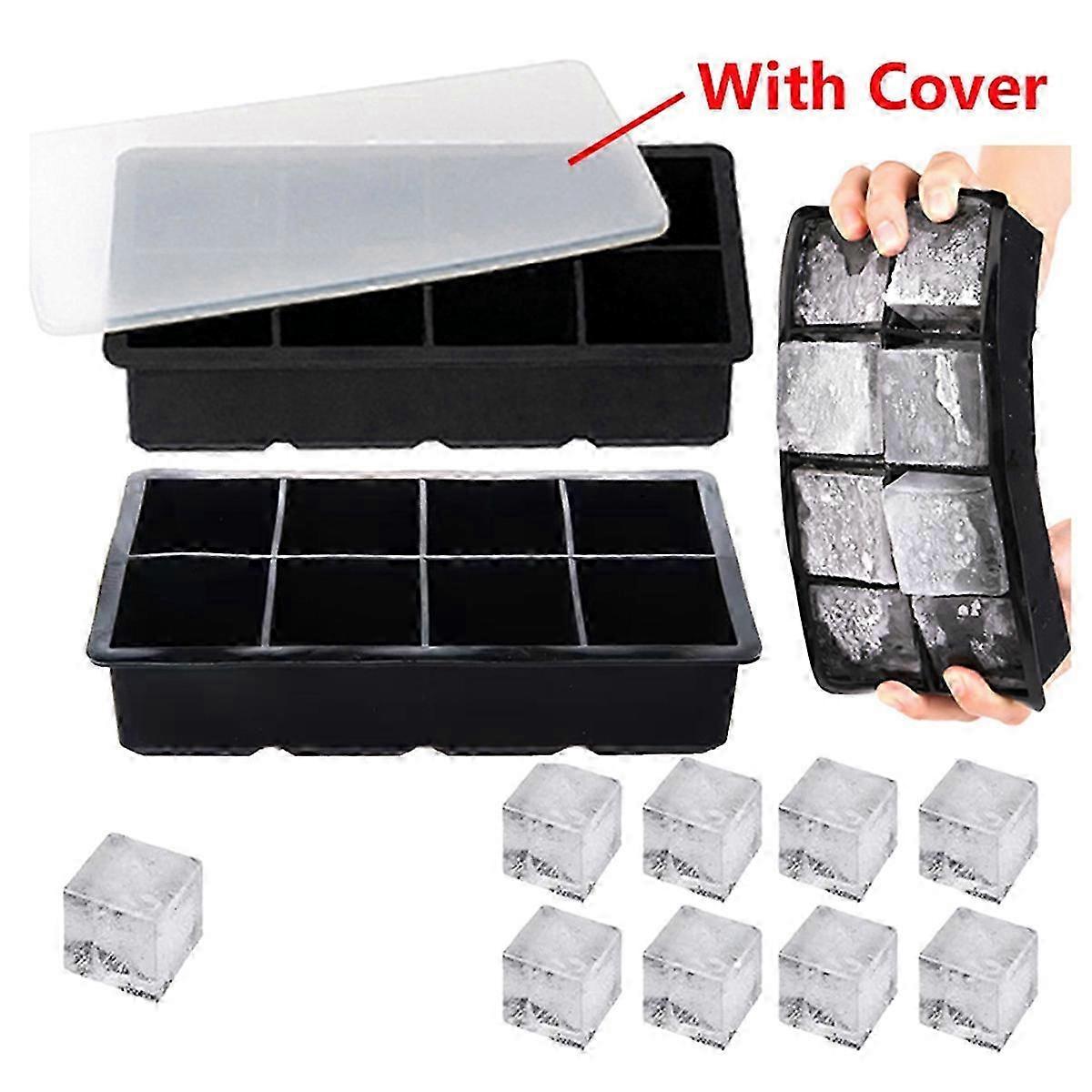 Ice Cake Tray Silicone Ice Mold Large Ice Cake Mold Square Ice Cake Maker Ice Cake Tray 8 Grid for Whiskey Cocktail