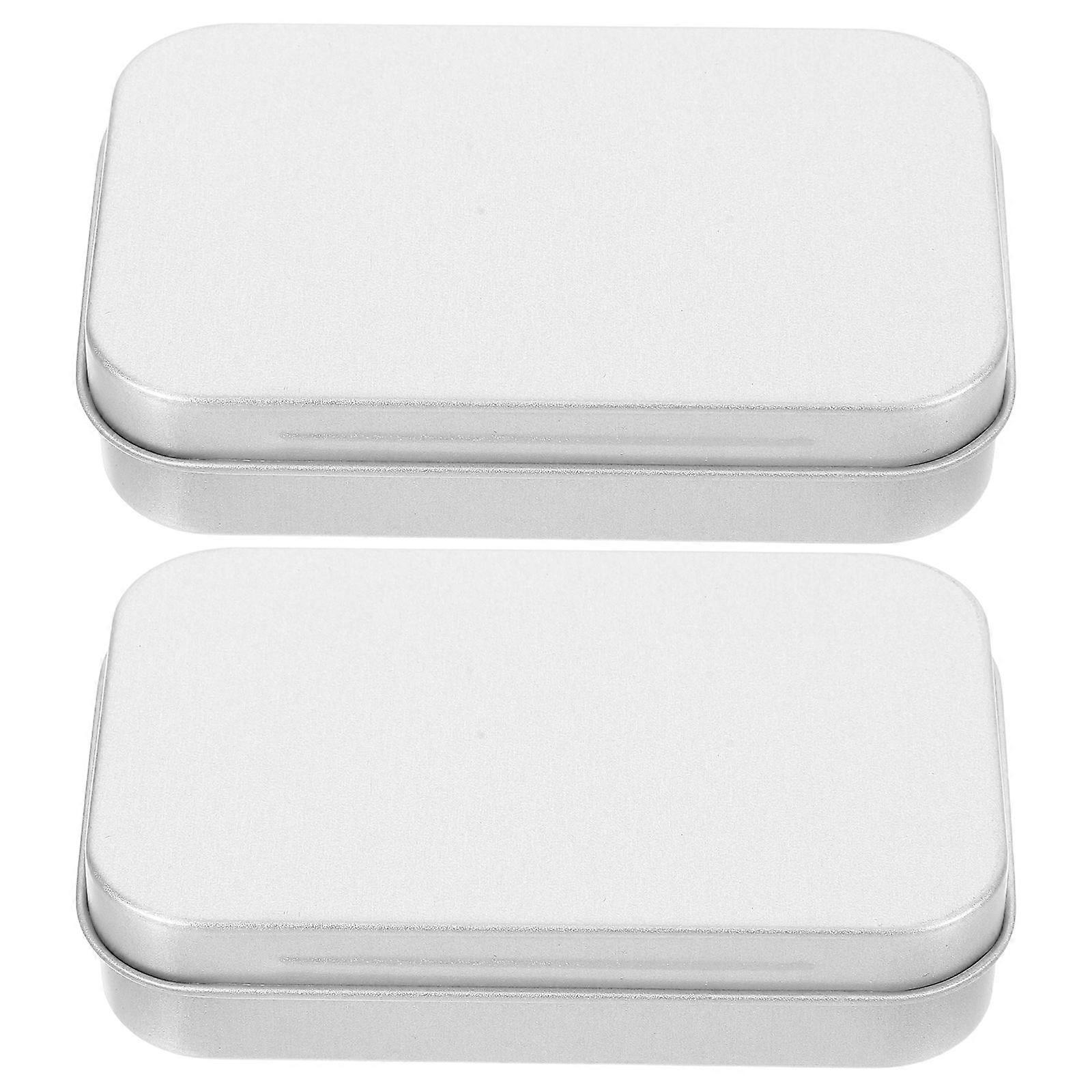 Portable Silver Tinplate Boxes for Candy Storage with Hinged Lid 2Pcs