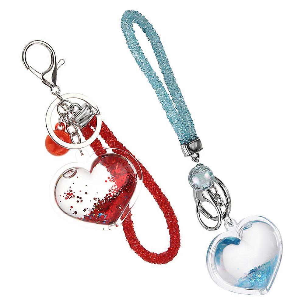 Assorted Color Heart Keychain for Hanging Keys with Glitter Moving Sand Acrylic
