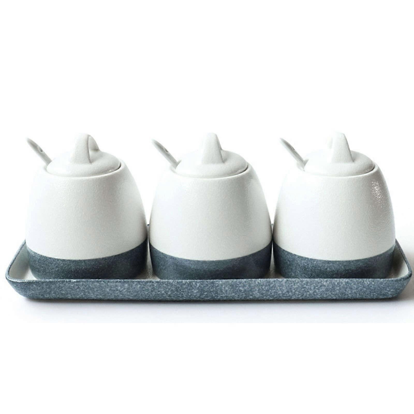 Ceramic Sugar Bowl with Lid and Spoon, White Farmhouse Sugar Container Set of 3 for Coffee and Tea