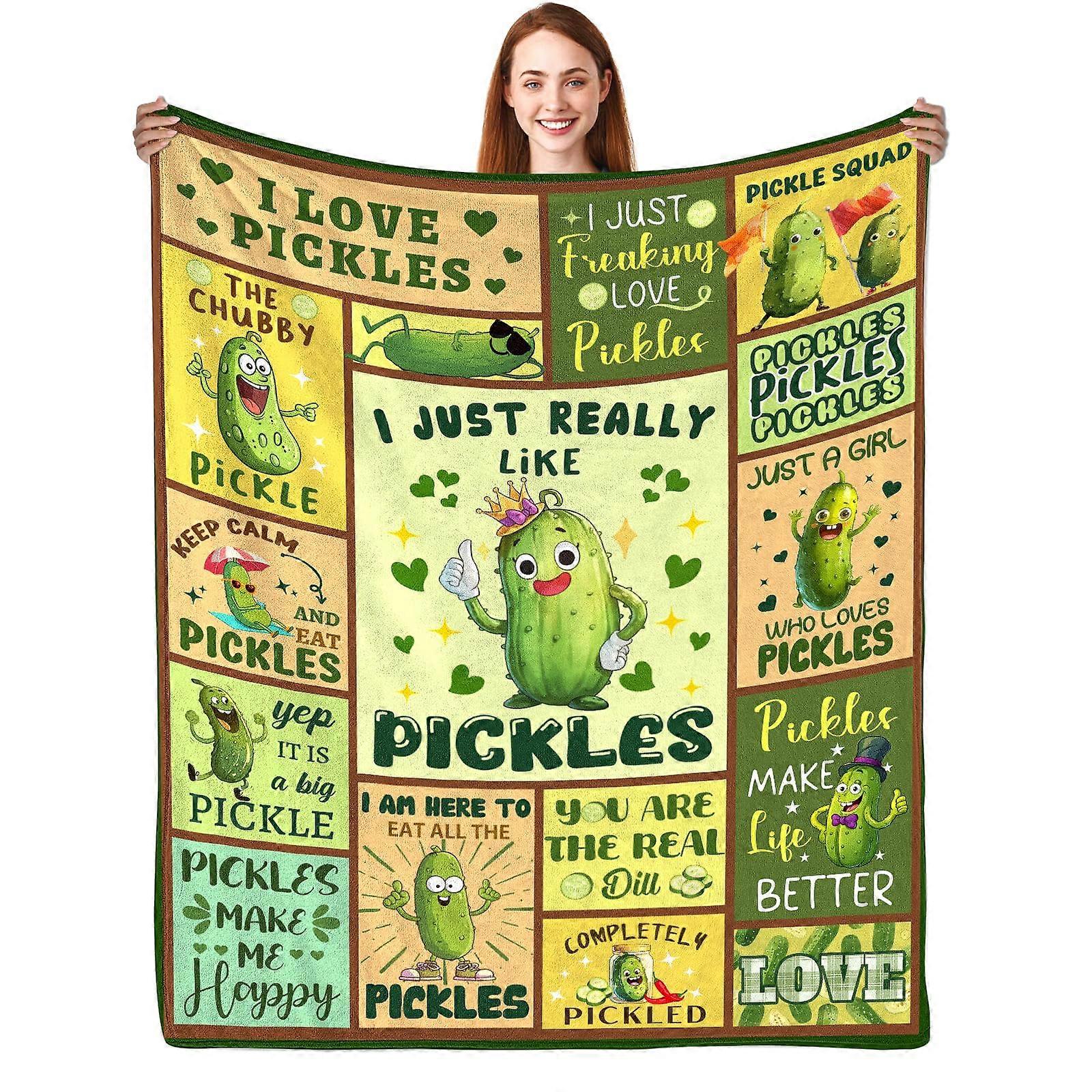 Funny Pickle Blanket 50x60 Soft Flannel Throw with EyeCatching Design, Dill Pickle Lover Gift