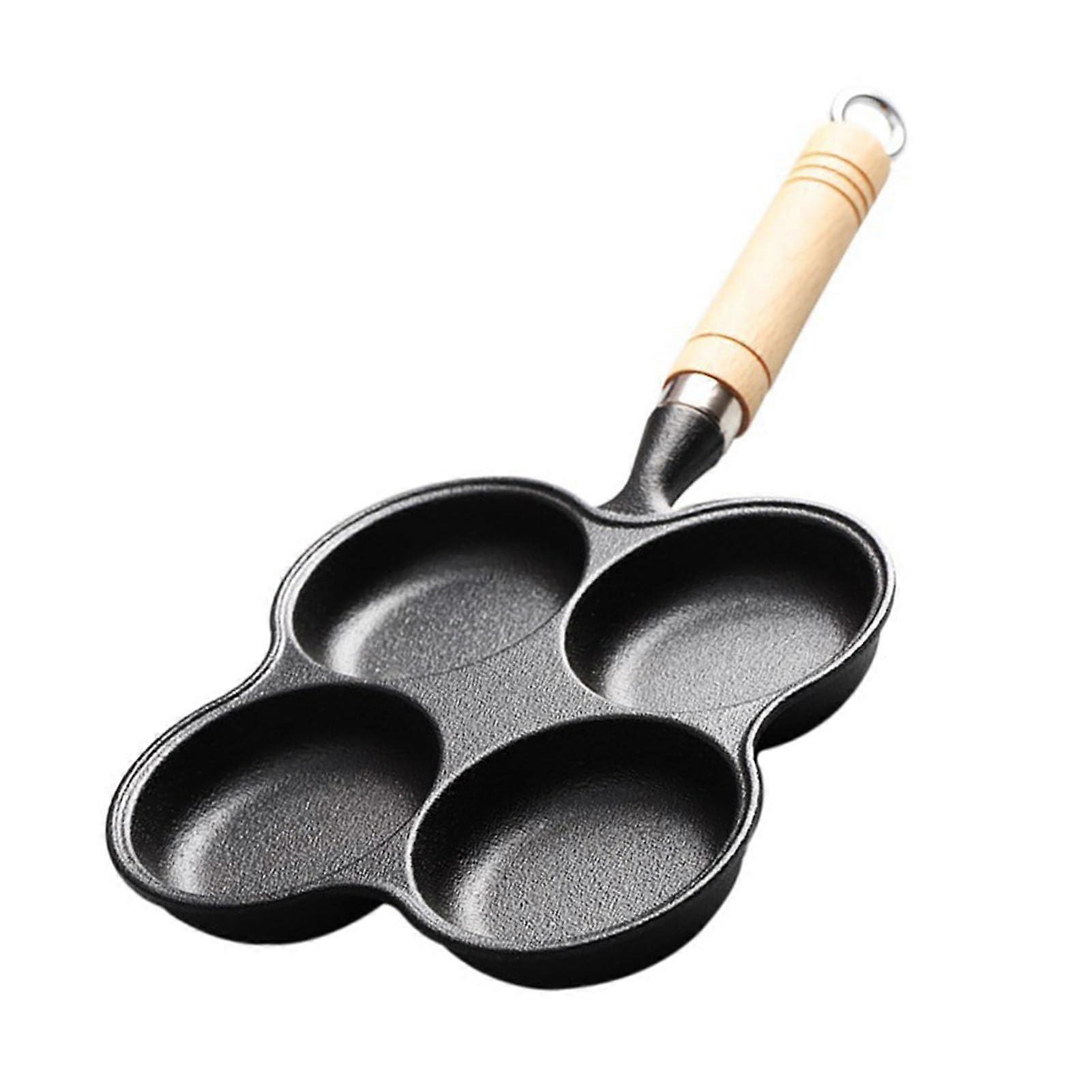 Cast Iron Egg Frying Pan Skillet with 4 Round Sections for Cooking on Gas or Induction