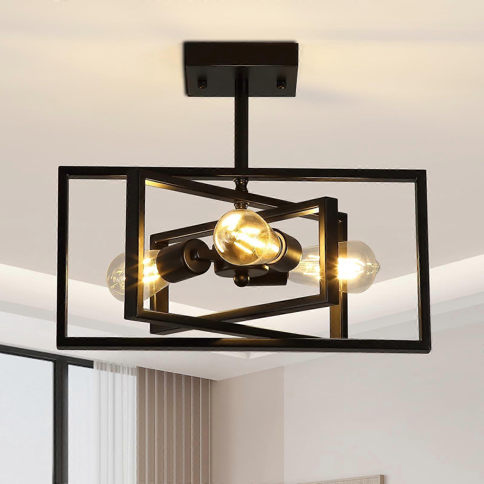 Black 3Light Semi Flush Mount Ceiling Light, Modern Farmhouse Fixture for Kitchen Entryway