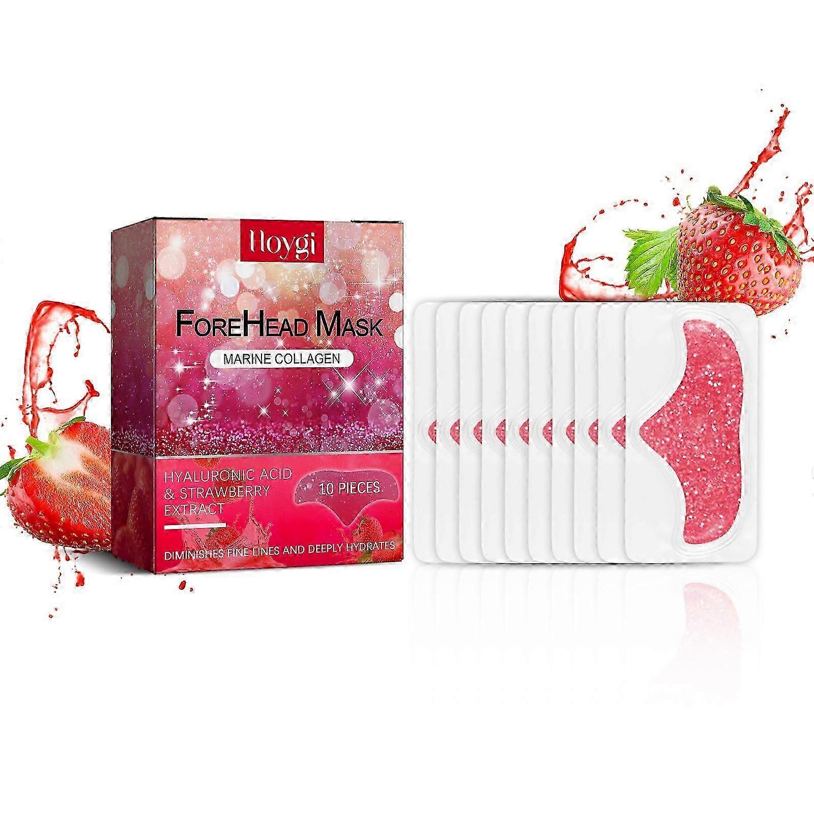 Hydrating Anti-Aging Forehead Mask with Strawberry Extract, Collagen & Hyaluronic Acid  10 Pcs