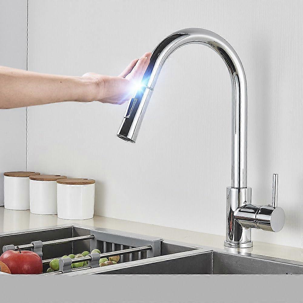 Touch Control Pull Out Kitchen Faucet with Flexible Hose, Dual Hot Cold Modes, Chrome Finish
