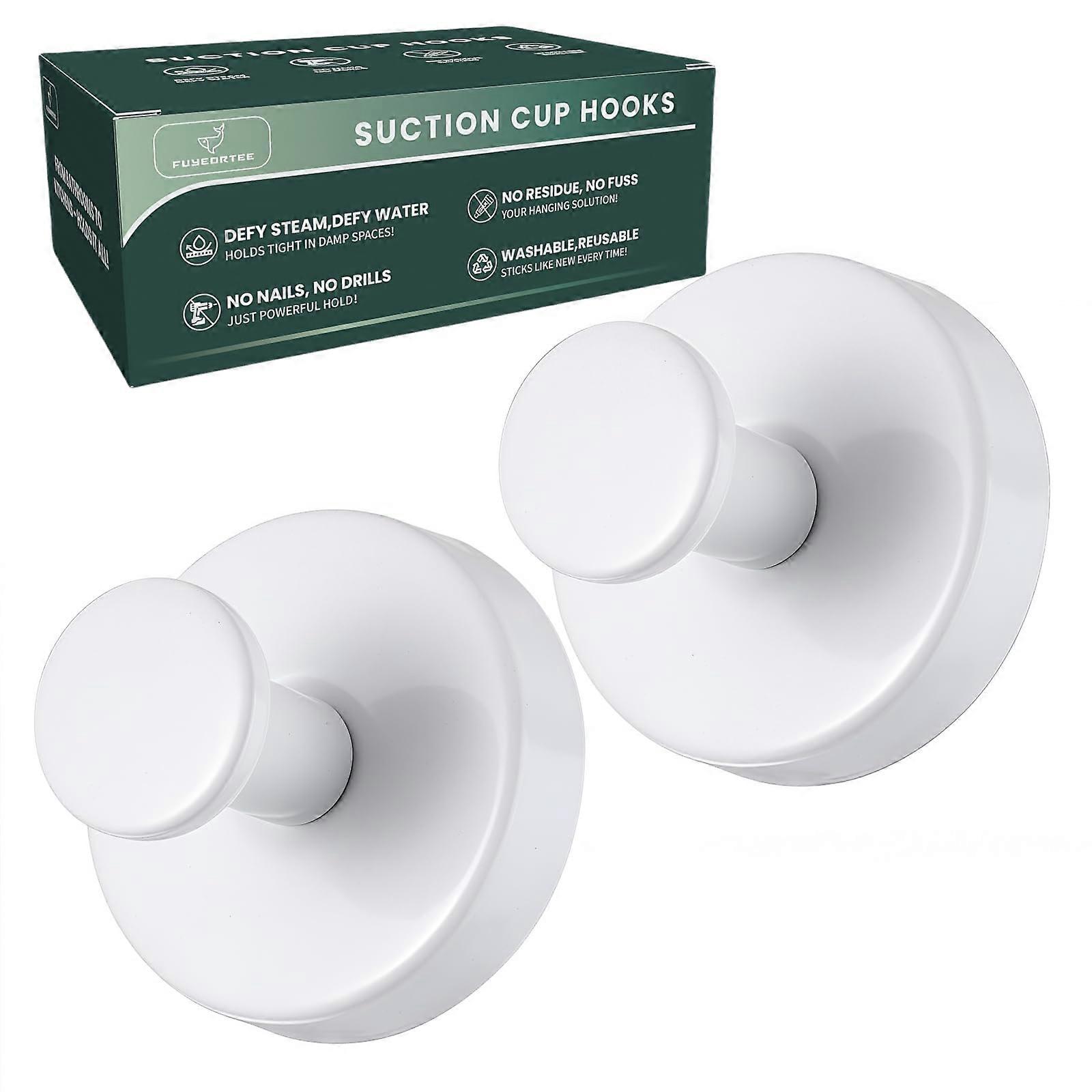 2025 Upgraded Heavy Duty Suction Cup Hooks for Bathroom with 15 lbs Hold, Rustproof, Pack of 2 White