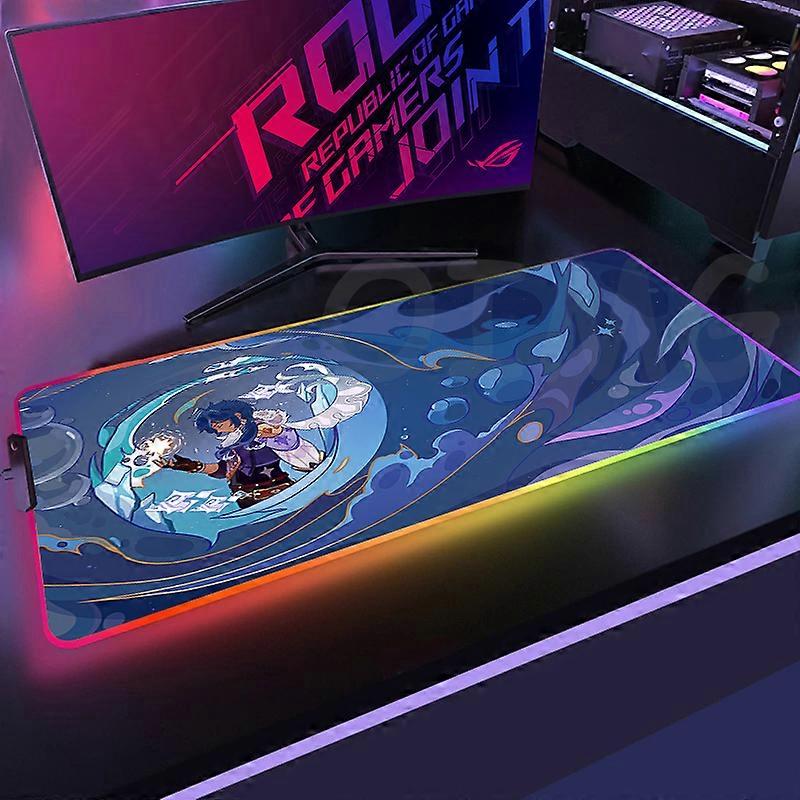 Genshin Design RGB Mousepad Large Gaming Mousepads Luminous Mouse Pads Big LED Mouse Mat 40x90cm Desk Pad Backlit Keyboard Mats