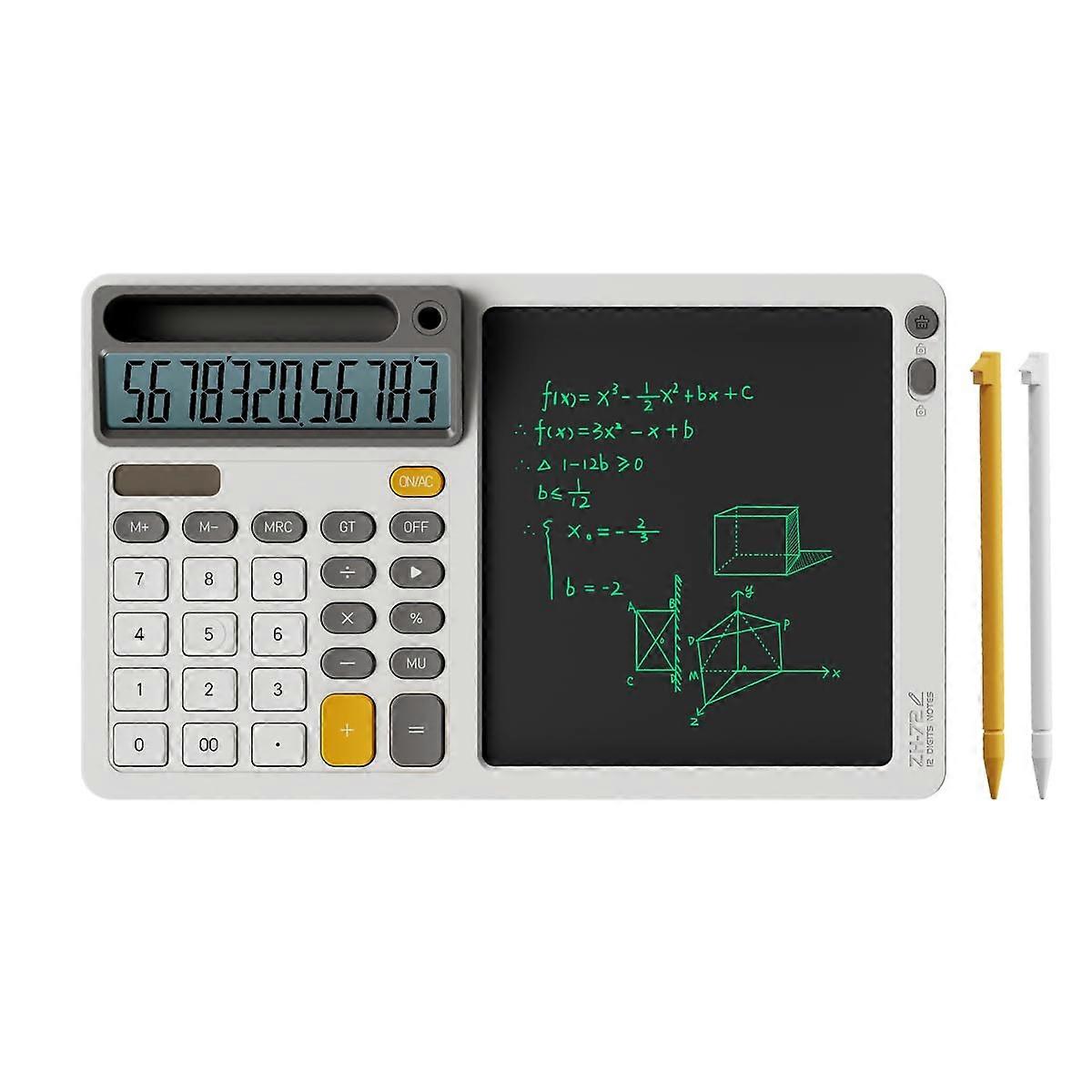 2 in 1 Solar Powered Calculator with LCD Writing Pad, Tilt Screen and BuiltIn Phone Stand