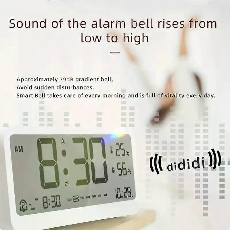 1pc LCD Electronic Alarm Clock Students Mute Temperature Humidity Calendar Digital Clock Snooze Function Alarm Clock Home Decor