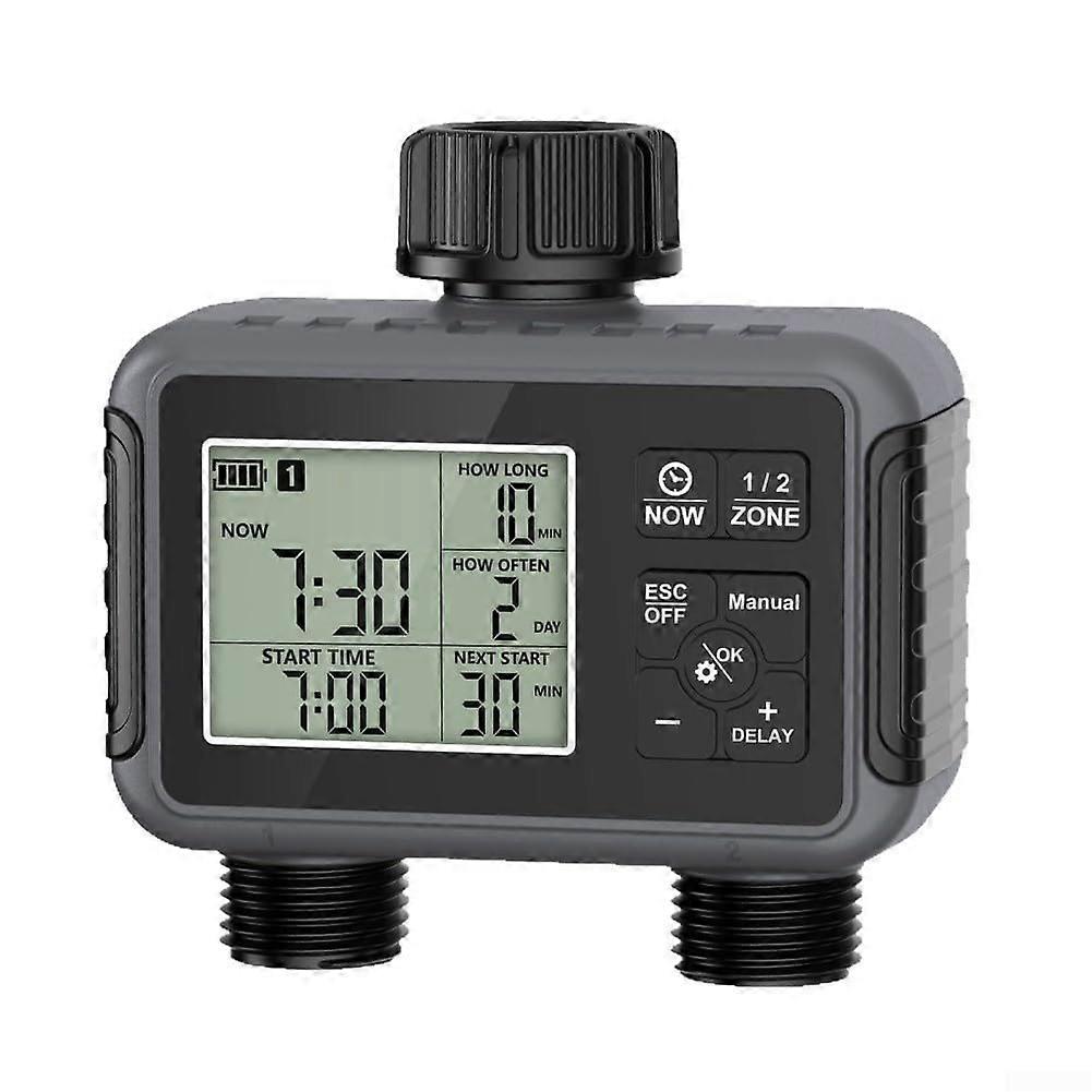 Dual Outlet Garden Watering Timer Irrigation Controller with Rain Delay and IPX5 Waterproof Design
