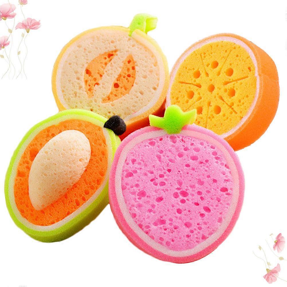 Kids Bath Tool Fruits Shaped Bath Sponges 4Pcs Assorted