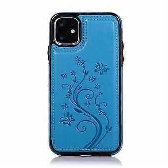Case For Iphone 13 Dark Blue - Double Buckle Embossed Butterfly Leather Stand Wallet Korean No4155