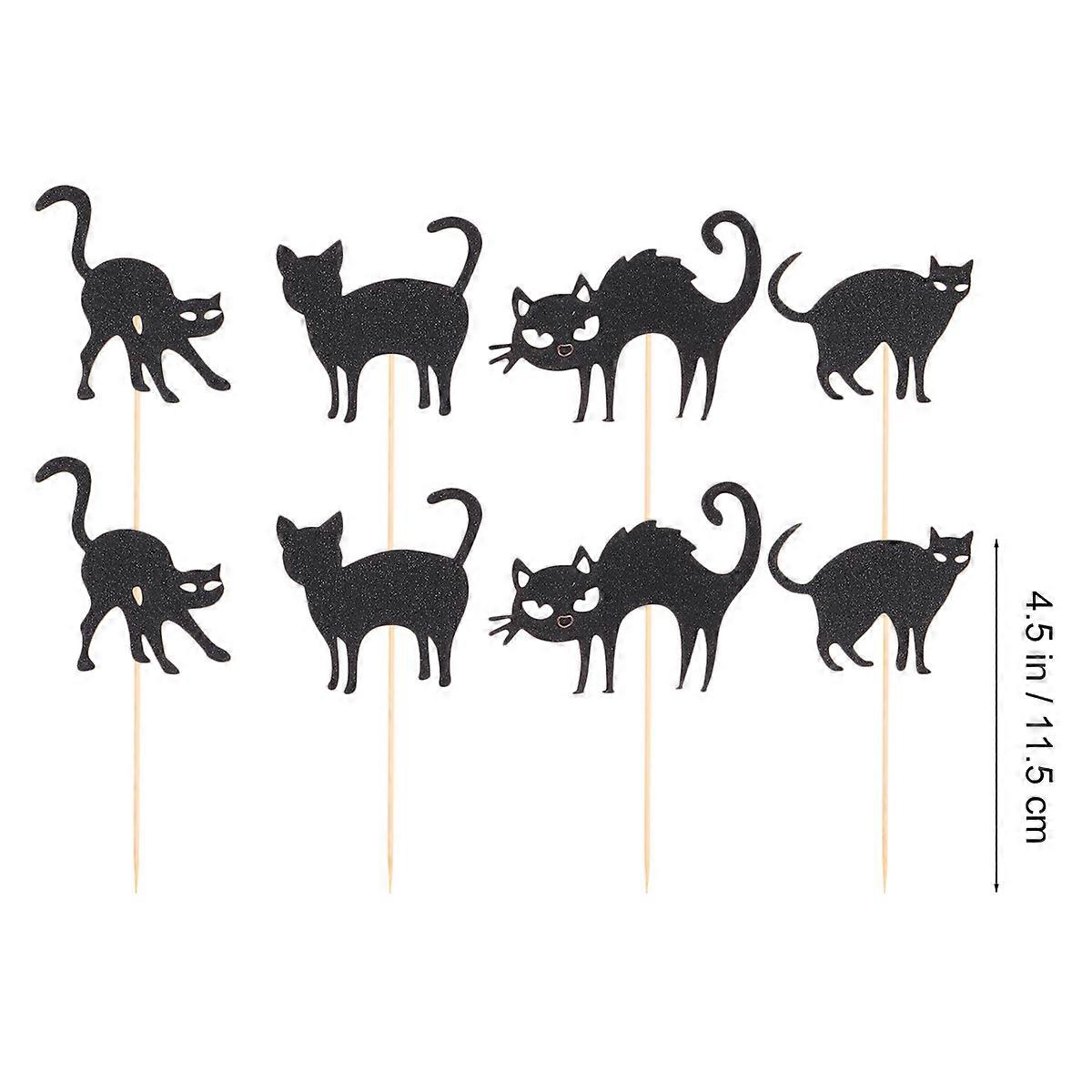 Egg Cake Insert Bamboo Material Cat Shaped Decorative Picks for Decoration 8Pcs