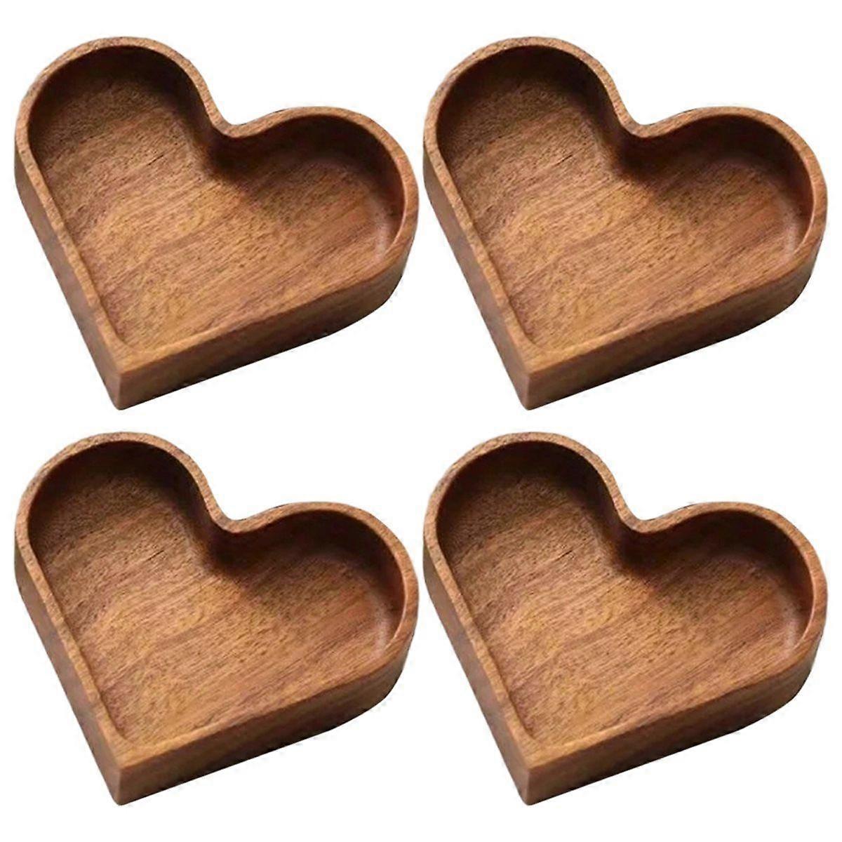 4pcs Solid Wood Candy Tray Natural Walnut Serving Platter Stackable Nut Bowl Heart Shape Dessert Sto