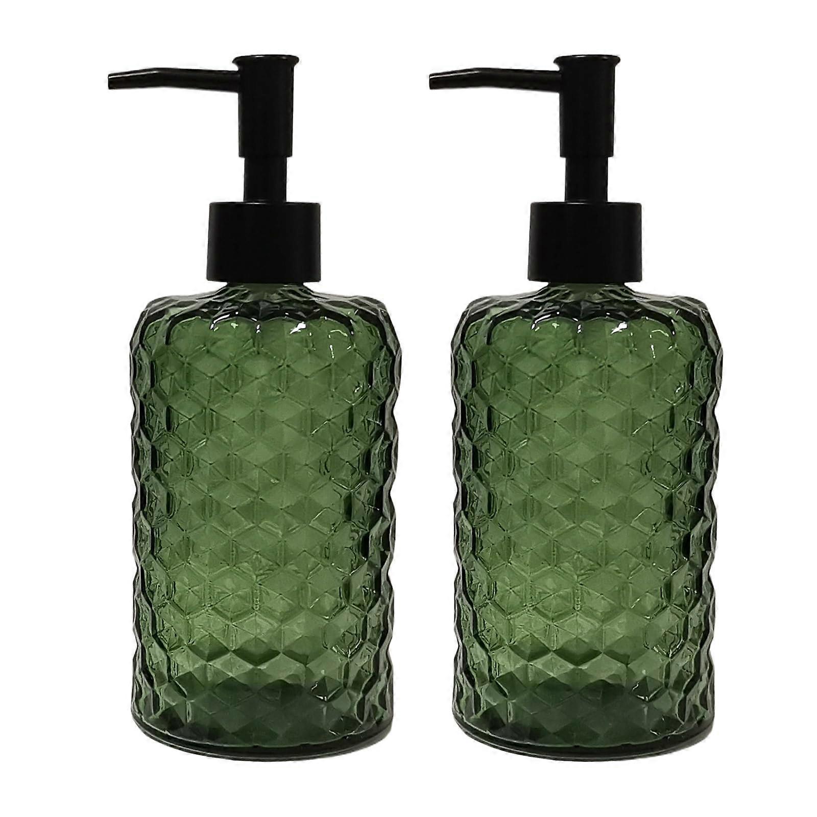 Green Glass Soap Dispenser 17oz with Rustproof Pump, Refillable for Kitchen and Bathroom Use